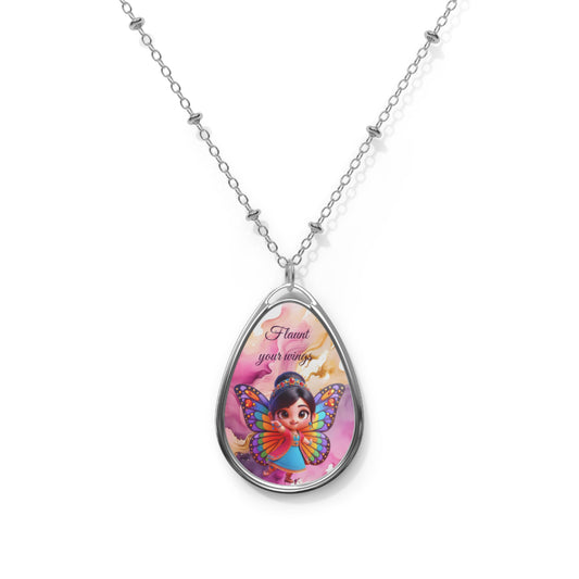 Butterfly Inspirational Oval Necklace, Elegant Gift for Her