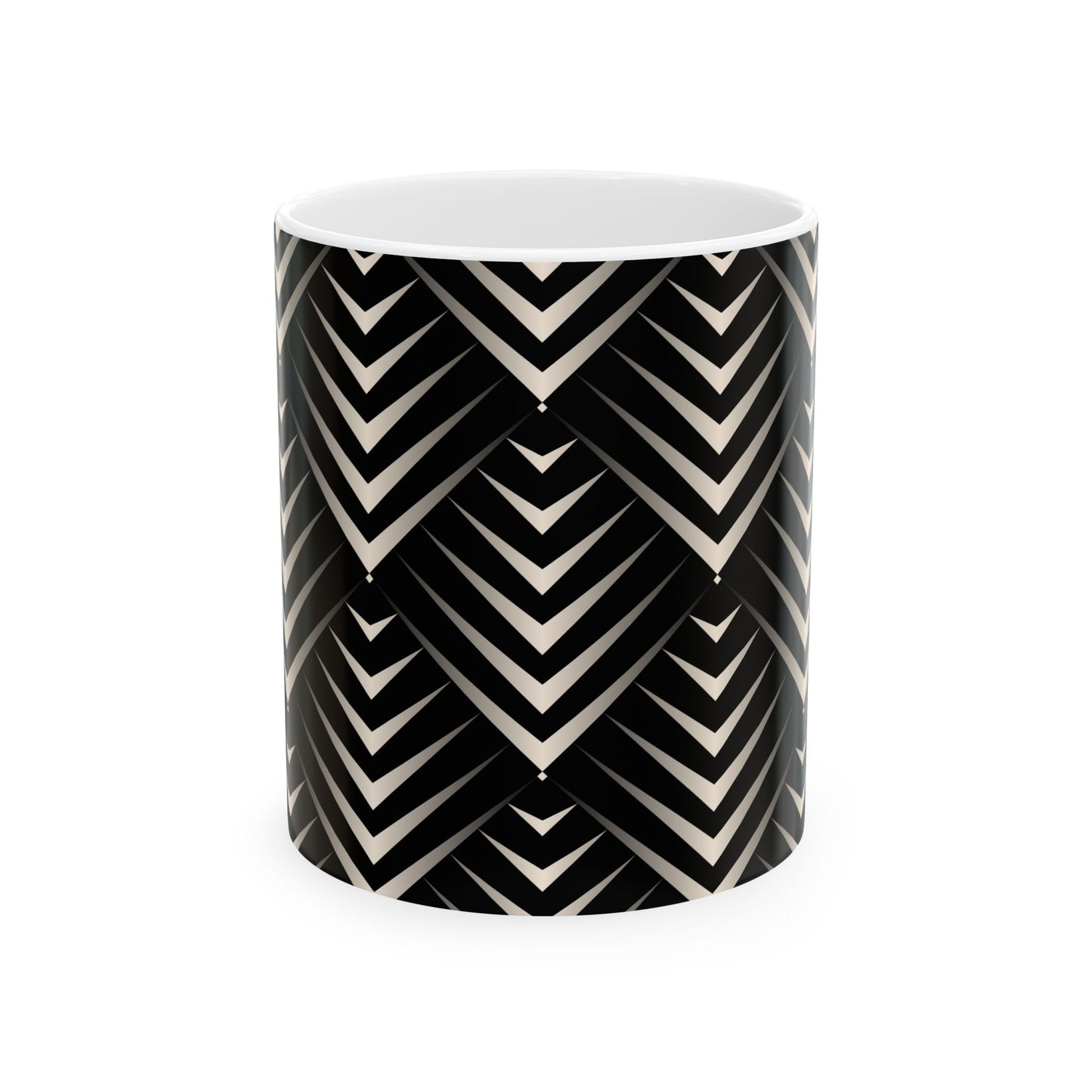 Chic Geometric Black and White Ceramic Mug - Coffee Lover Gift, Stylish Tea Cup, Home Decor, Modern Kitchenware, Unique Present