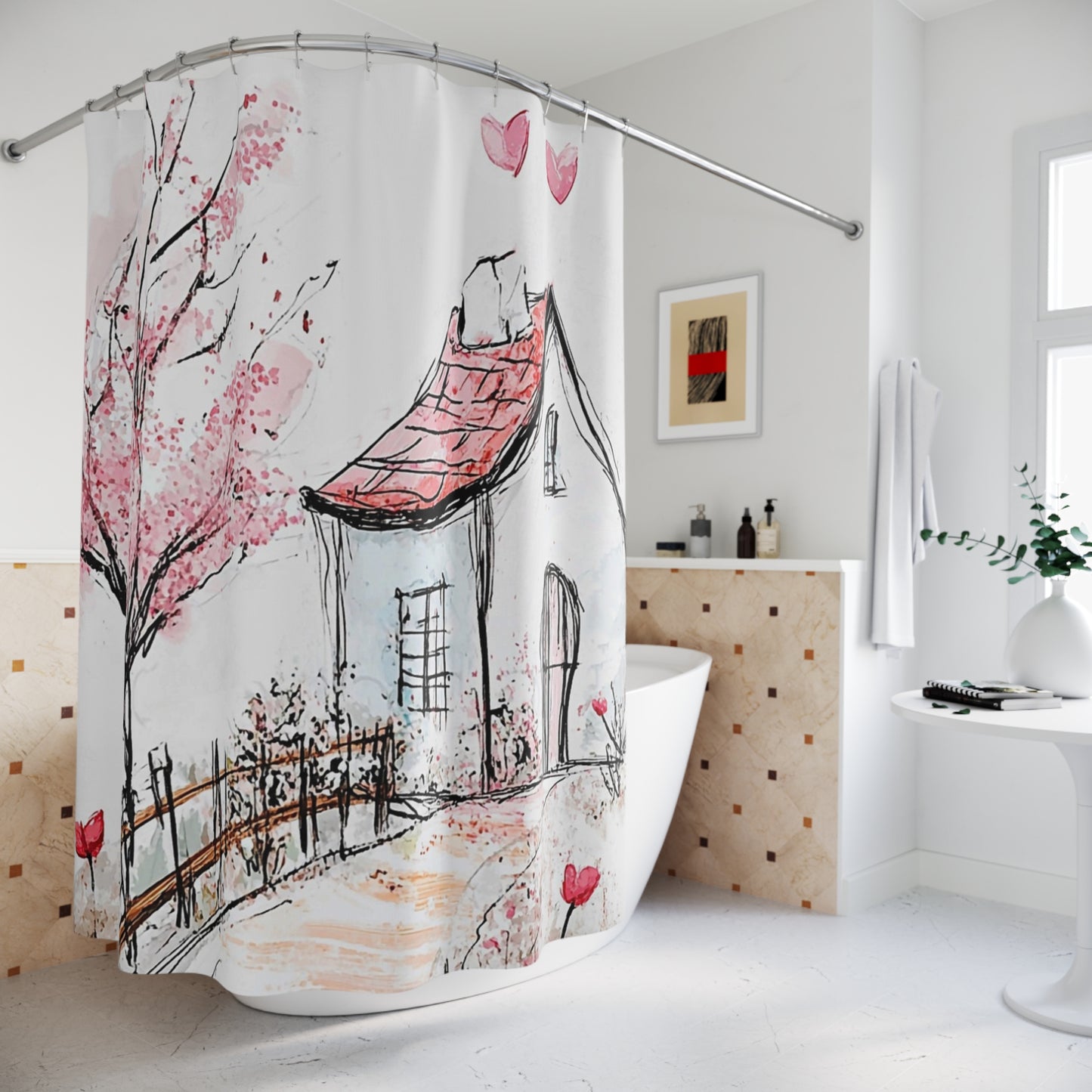 Charming Cottage Pink Blossom Shower Curtain