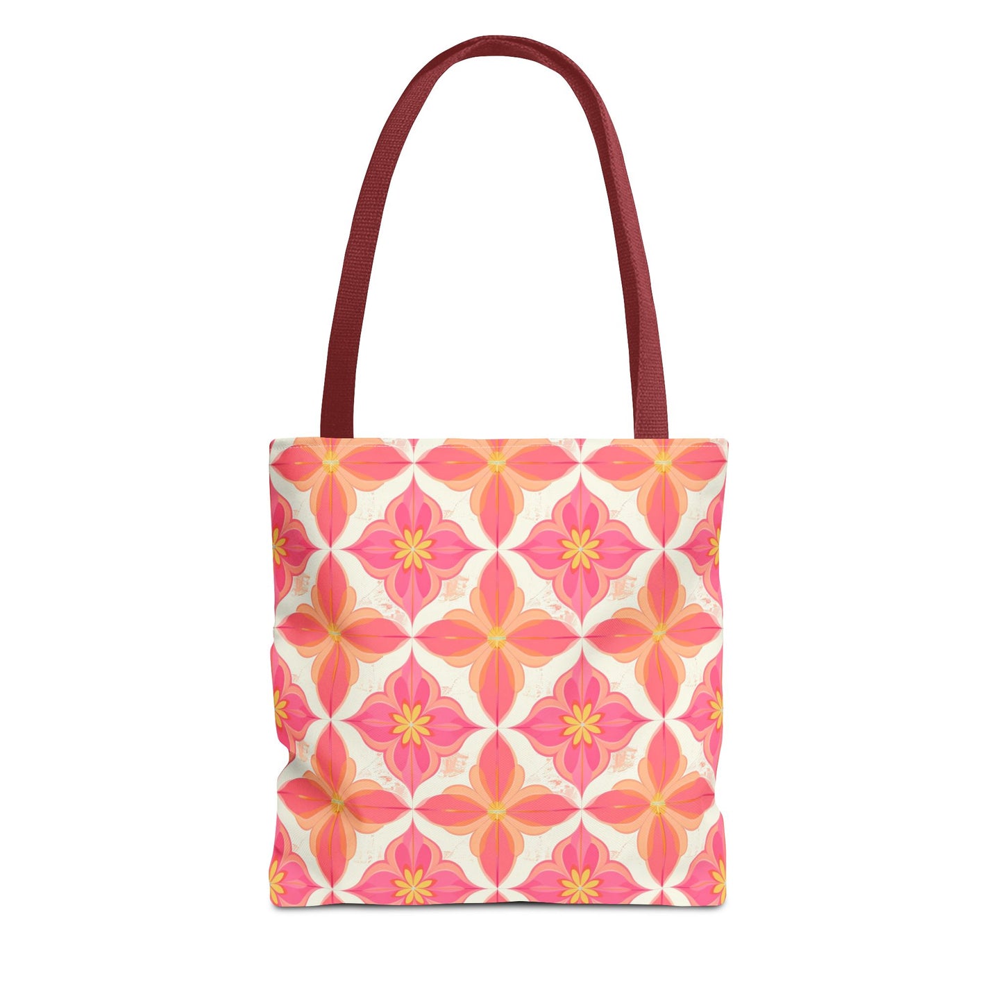 Pink Floral Geometric Tote Bag — All-Over Print Reusable Shopper