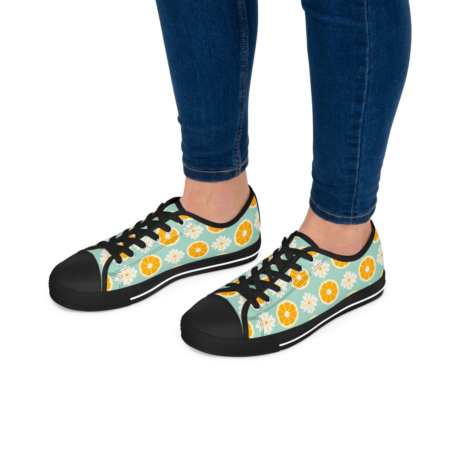 Low Top Sneakers — Retro Citrus & Daisies Pattern