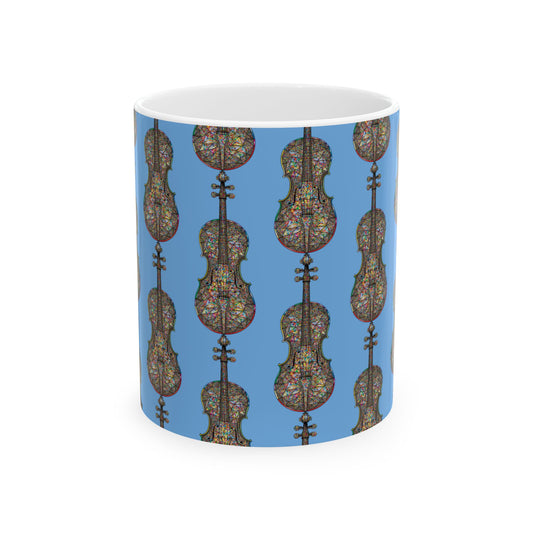 Colorful Violin Ceramic Mug - Music Lover's Gift, Tea or Coffee Cup, Unique Home Decor, Musicians' Birthday Present, Artistic Drinkware