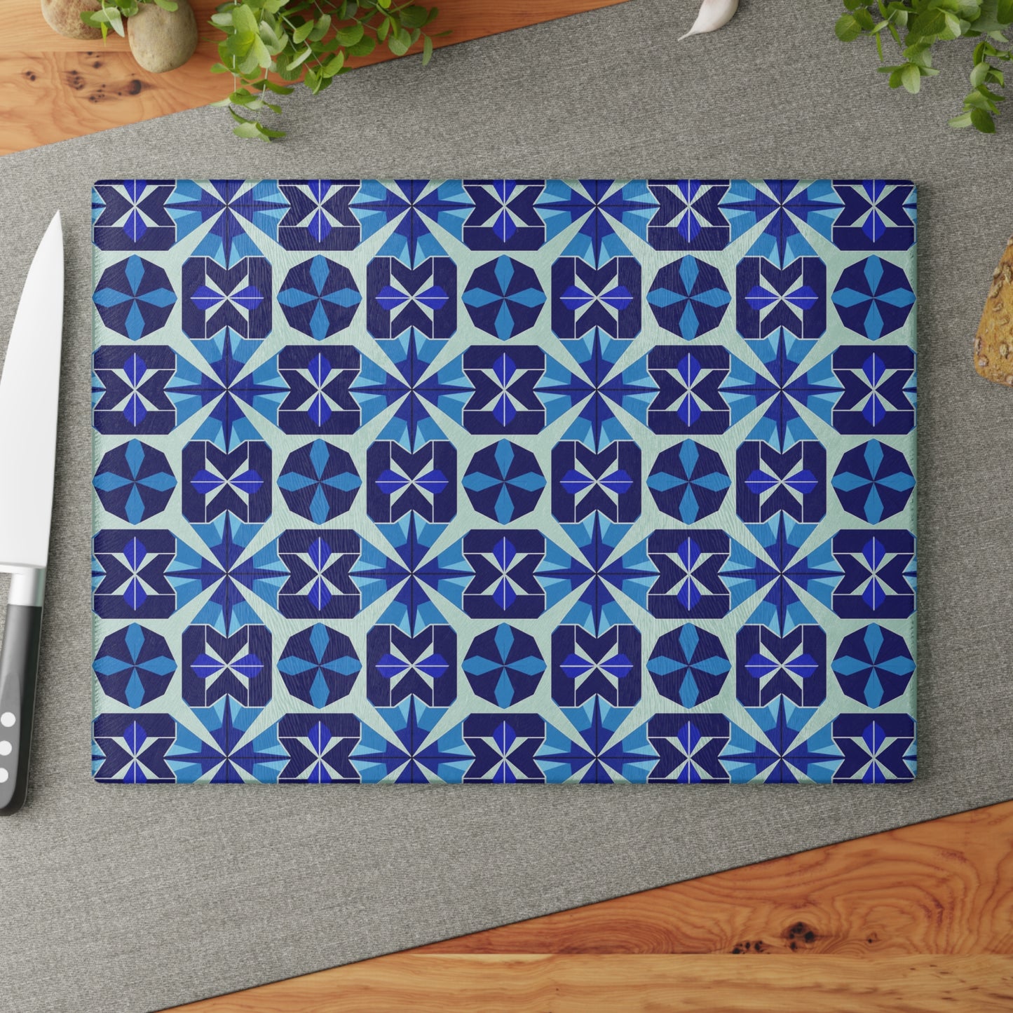 Blue Moroccan Tile Glass Cutting Board — Decorative Kitchen Chopping Board