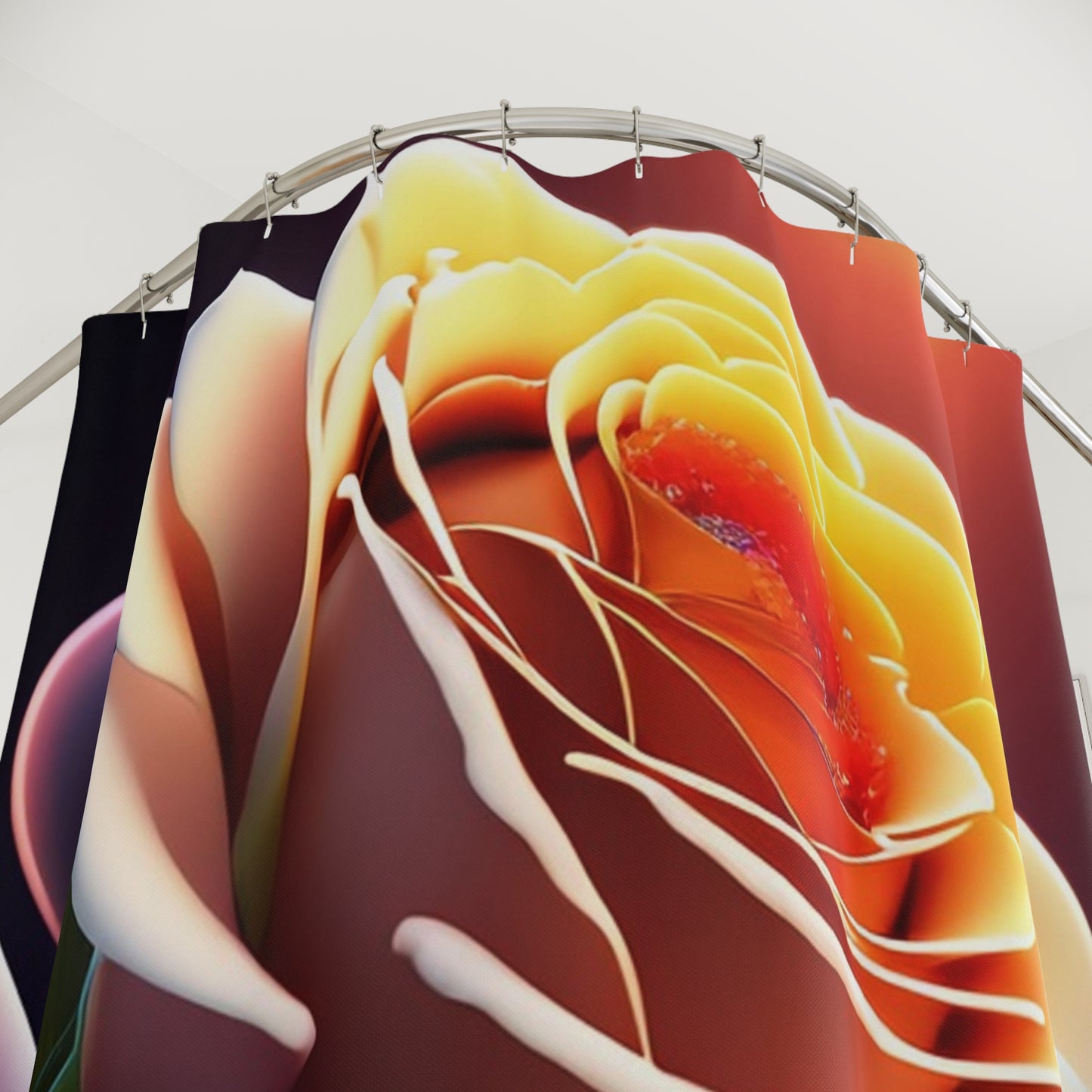 Romantic Sunset Rose Shower Curtain — Large Floral Bathroom Decor