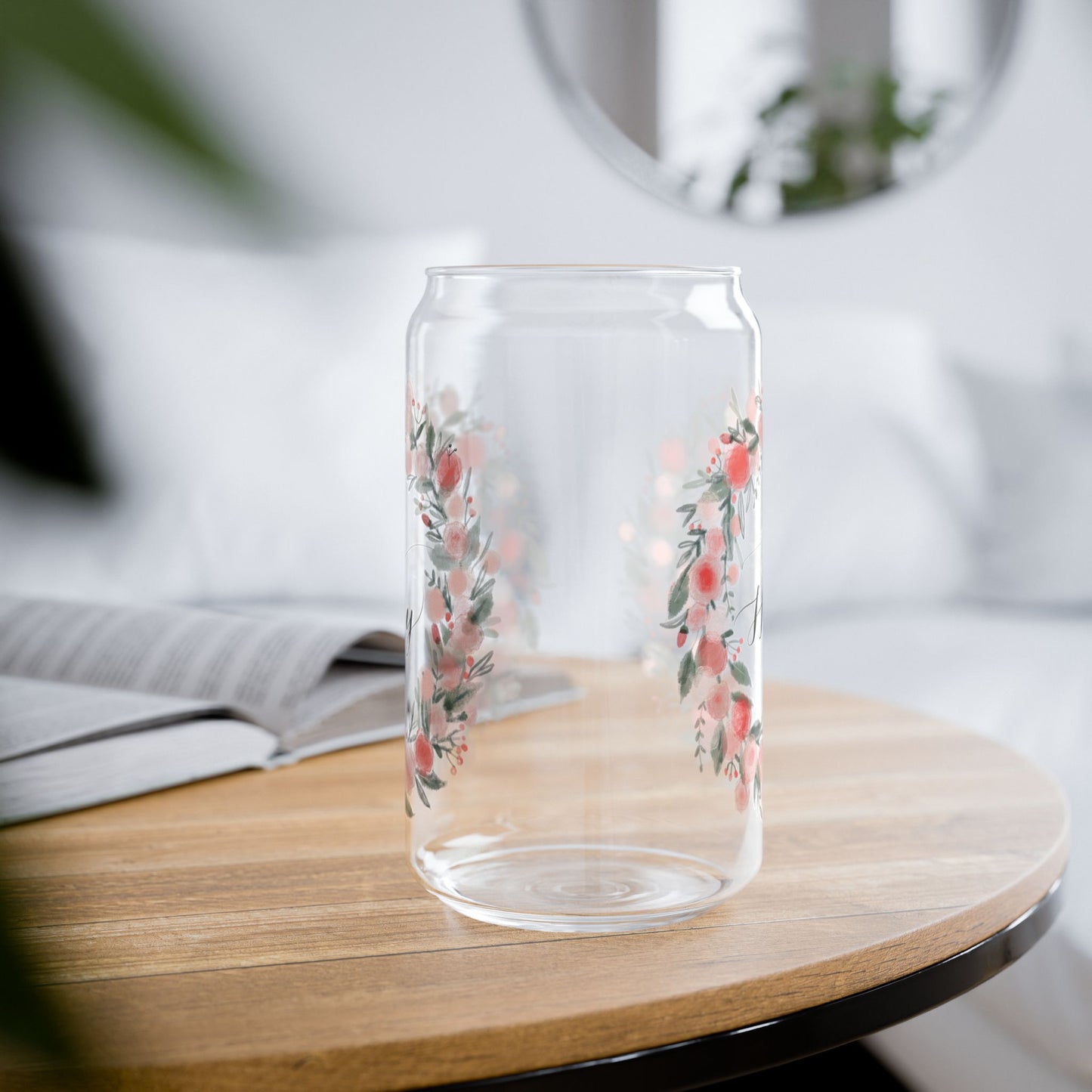 Floral Sipper Glass, 16oz - Motivational Drinkware, Perfect Gift for All Occasions, Kitchen Decor, Eco-friendly Straw Cup