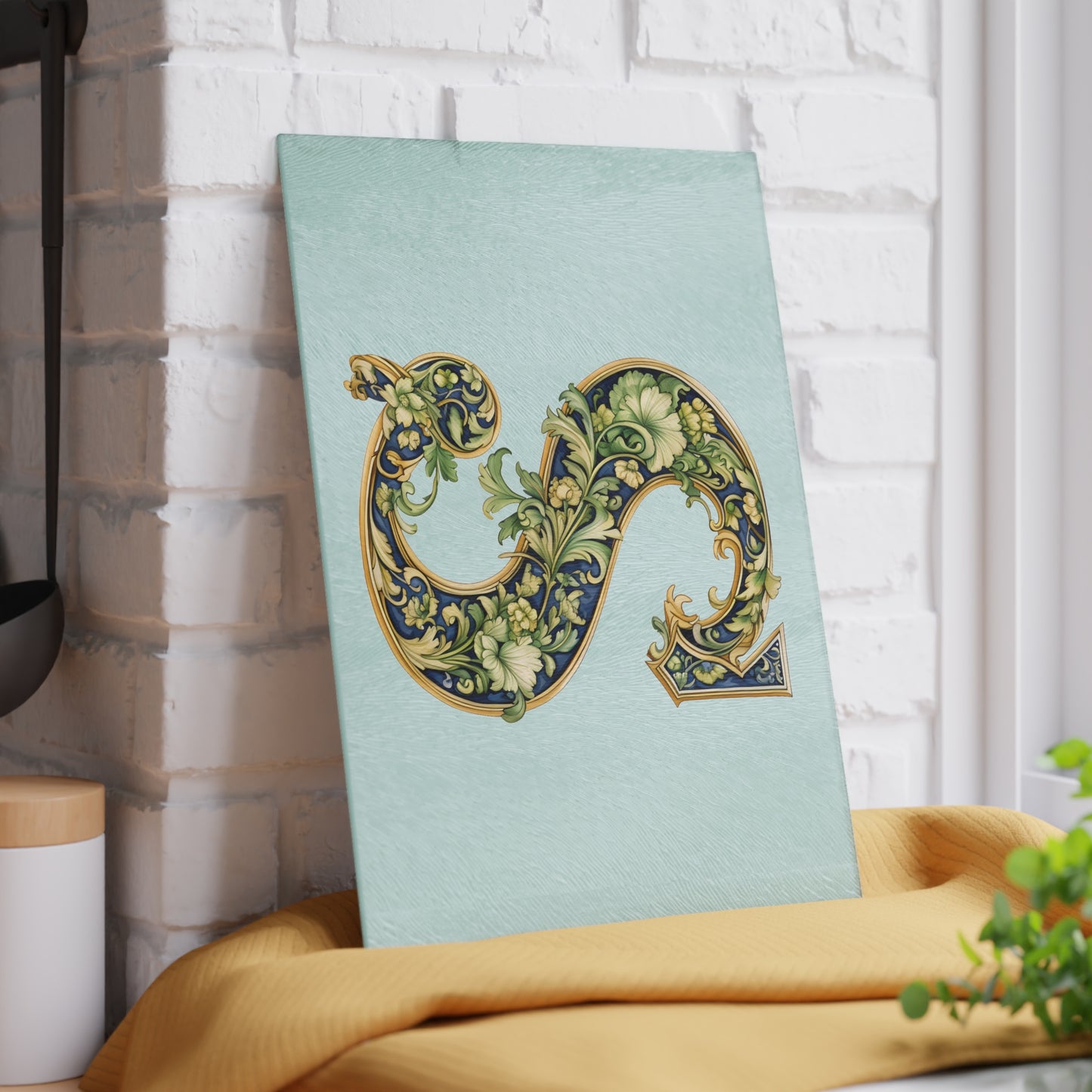 Monogram S Floral Glass Cutting Board – Decorative Initial S Kitchen Board