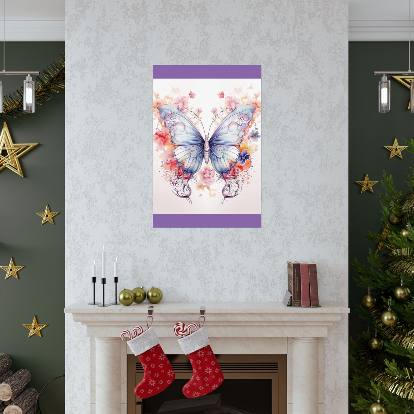 Butterfly Watercolor Wall Poster — Floral Pastel Matte Vertical Print