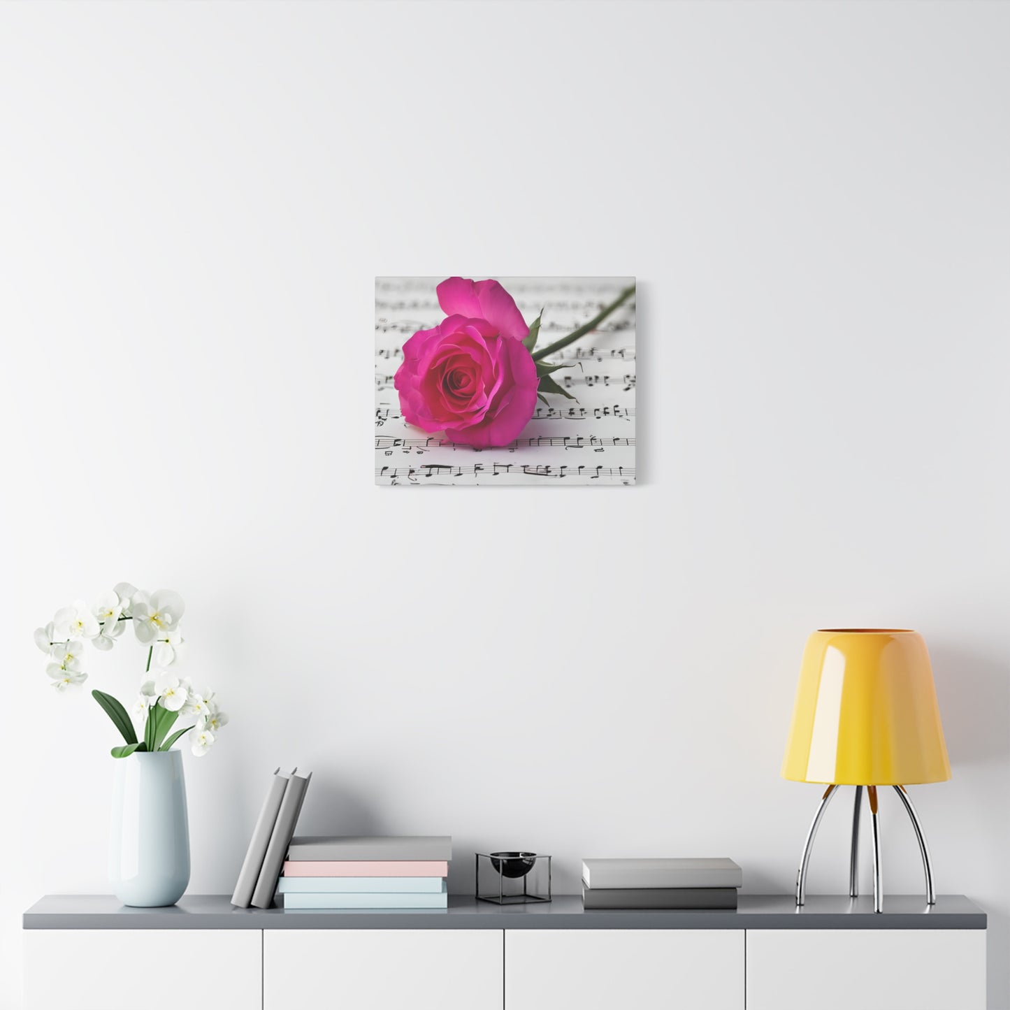 Stretched Canvas Art Print, Classic Rose on Sheet Music, Floral Wall Decor, Home Decoration, Gift for Music Lovers