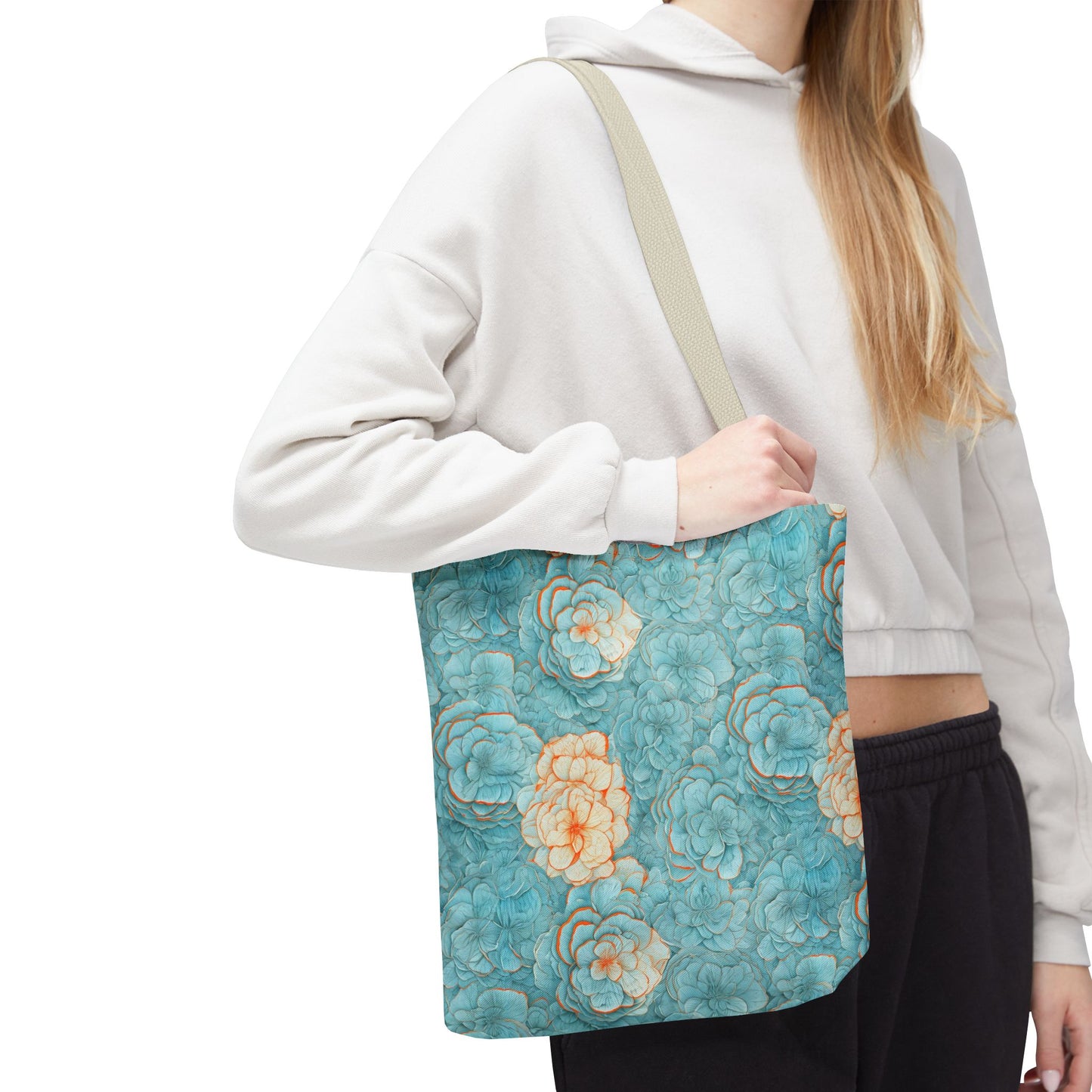Floral Watercolor Tote Bag — Teal Succulent Pattern