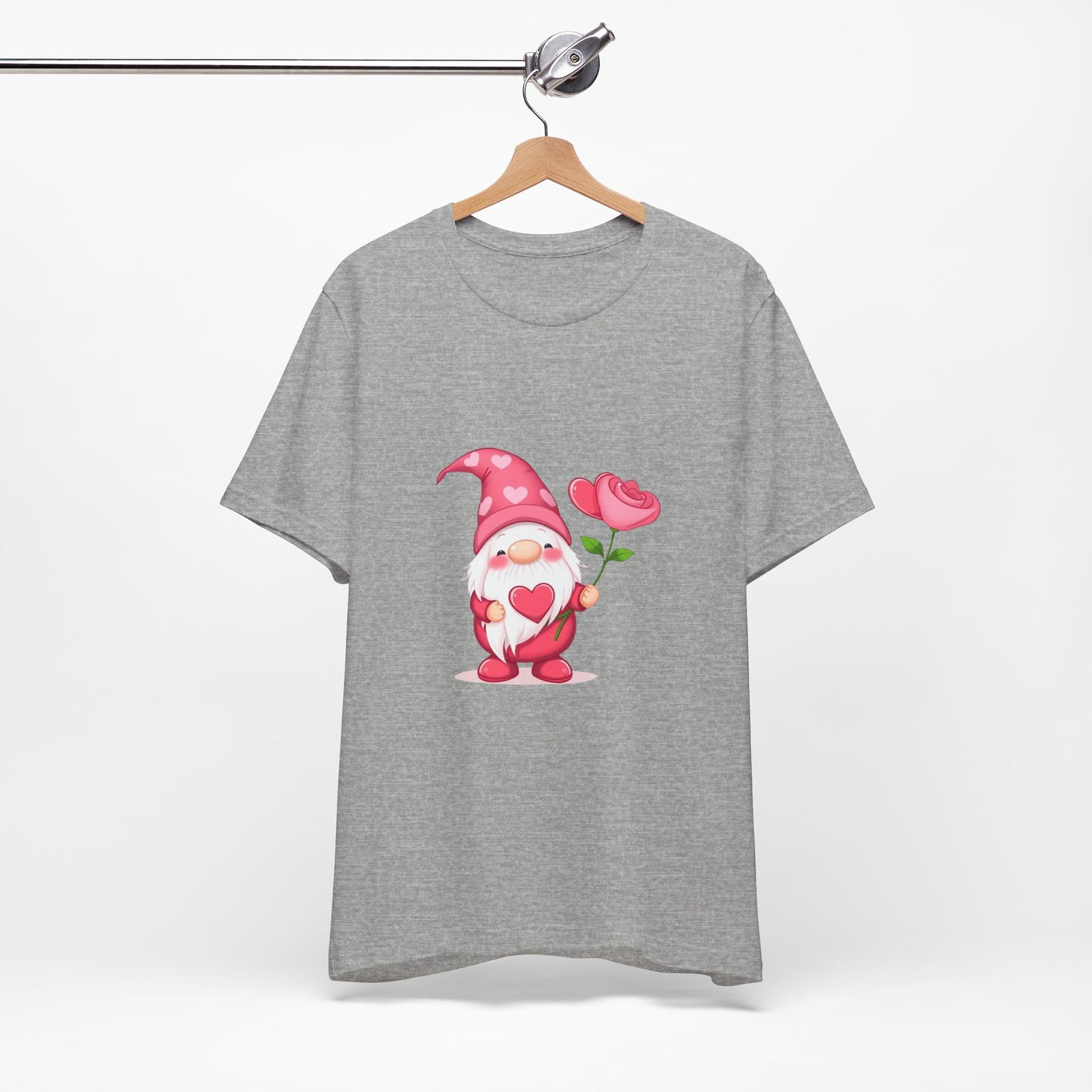 Valentine Gnome T‑Shirt — Cute Pink Gnome Holding Rose Tee