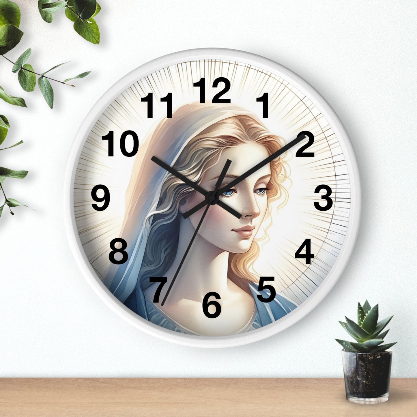 Serene Mary Wall Clock, Spiritual Decor, Gift for Mother's Day, Home Office Accent, Religious Artwork, Faith-Inspired Timepiece