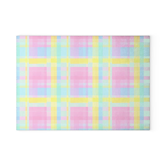 Pastel Plaid Glass Cutting Board – Spring Kitchen Decor