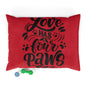 Love Has Four Paws Pet Bed — Red Plush Dog & Cat Cushion
