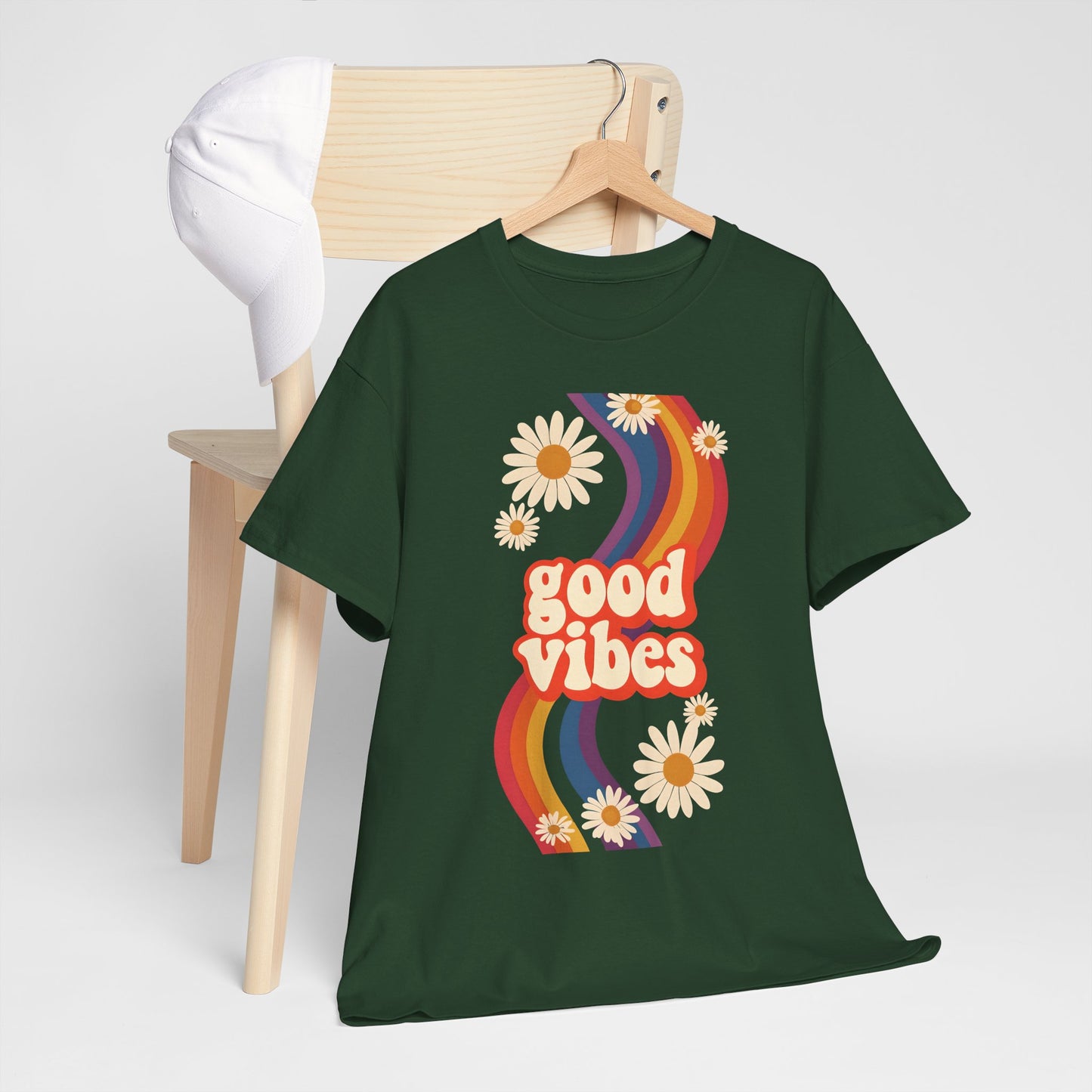 Good Vibes Unisex Heavy Cotton Tee, Retro Graphic T-Shirt, Feel Good Apparel, Summer Outfit, Casual Gift for Friends