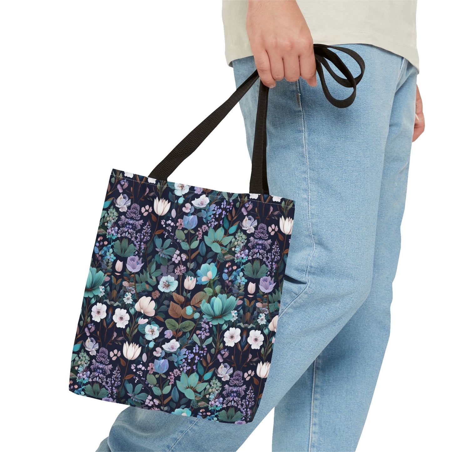 Floral Nightfall Tote Bag — Dark Botanical All-Over Print