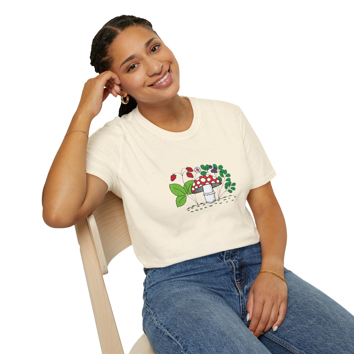 Whimsical Mushroom T-Shirt for Nature Lovers, Casual Tees, Gift for Gardeners, Unisex Softstyle Shirt, Eco-Friendly Apparel