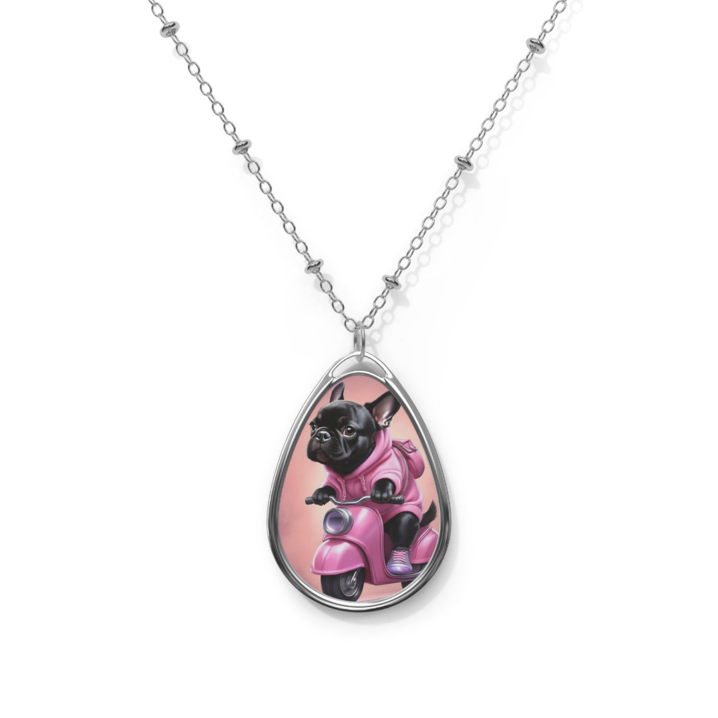 Vintage Dog Lover's Oval Necklace, Pet Jewelry, Gift for Dog Mom, Pink French Bulldog Pendant, Animal Lover Necklace, Cute Pet Accessory