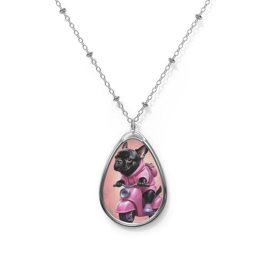Vintage Dog Lover's Oval Necklace, Pet Jewelry, Gift for Dog Mom, Pink French Bulldog Pendant, Animal Lover Necklace, Cute Pet Accessory