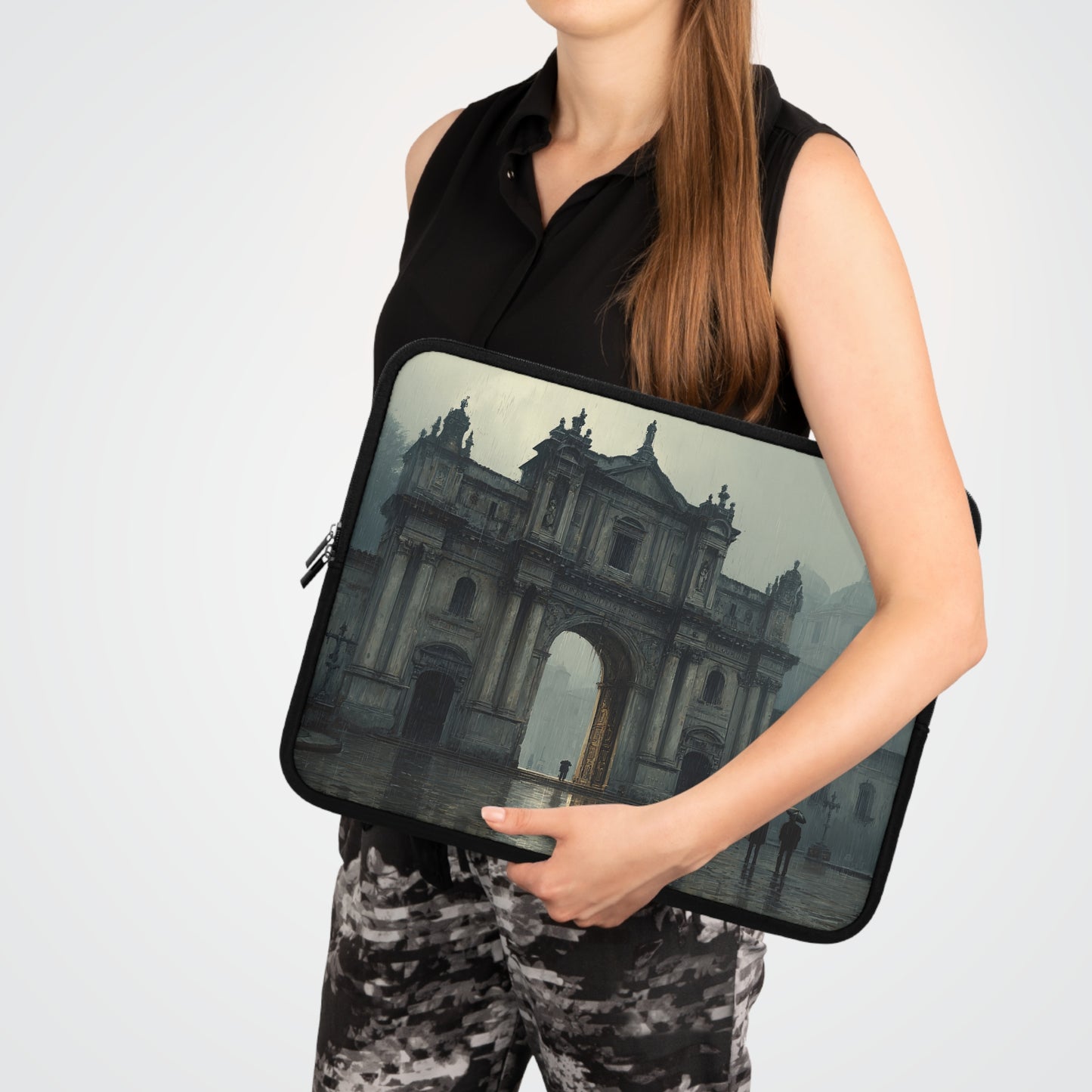 Elegant Vintage Laptop Sleeve with Architectural Design, Computer Case, Tech Accessory, Gift for Students, Stylish Electronics Protection