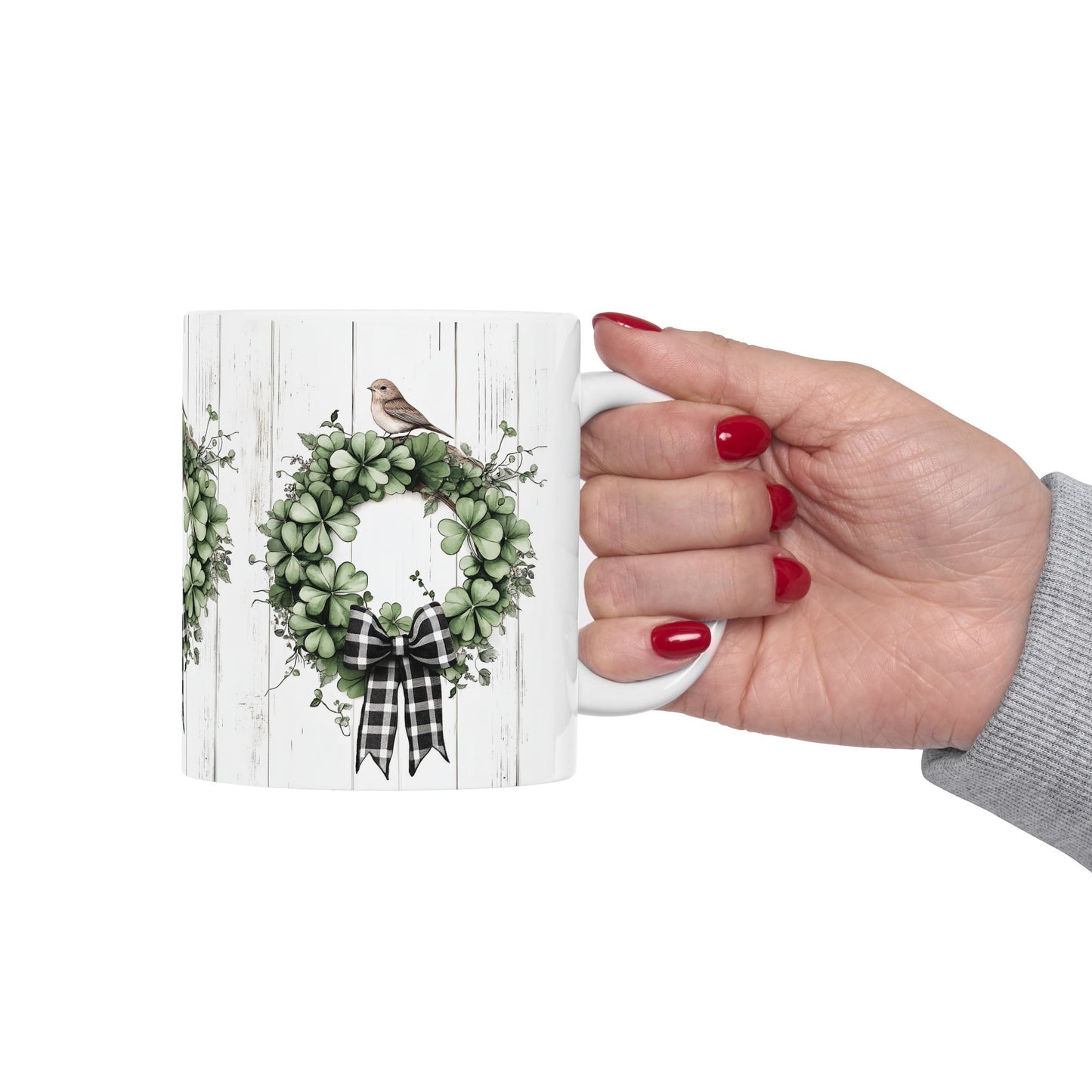 Green Wreath, Gift for Friends, Home Décor, Coffee Mug, Holiday Celebration