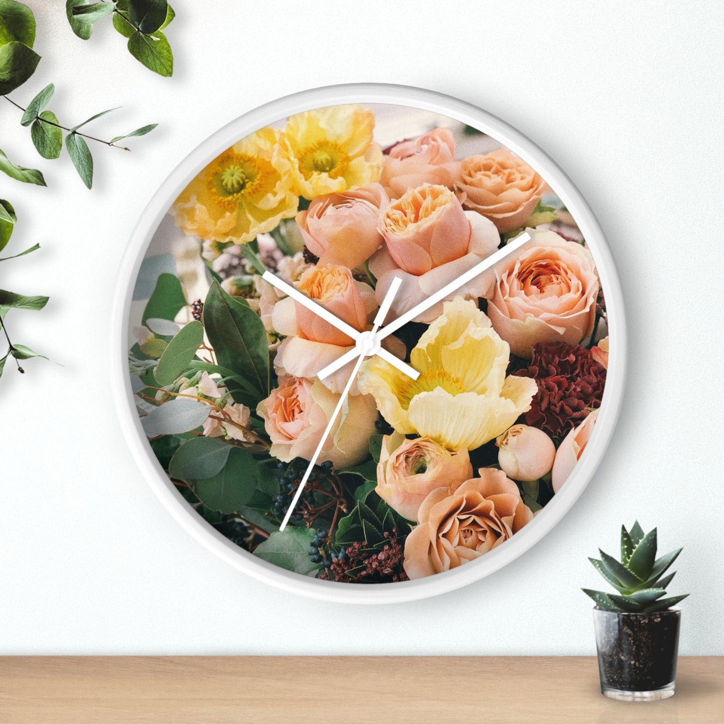 Floral Wall Clock - Elegant Home Decor, Flower Decor, Gift for Flower Lovers