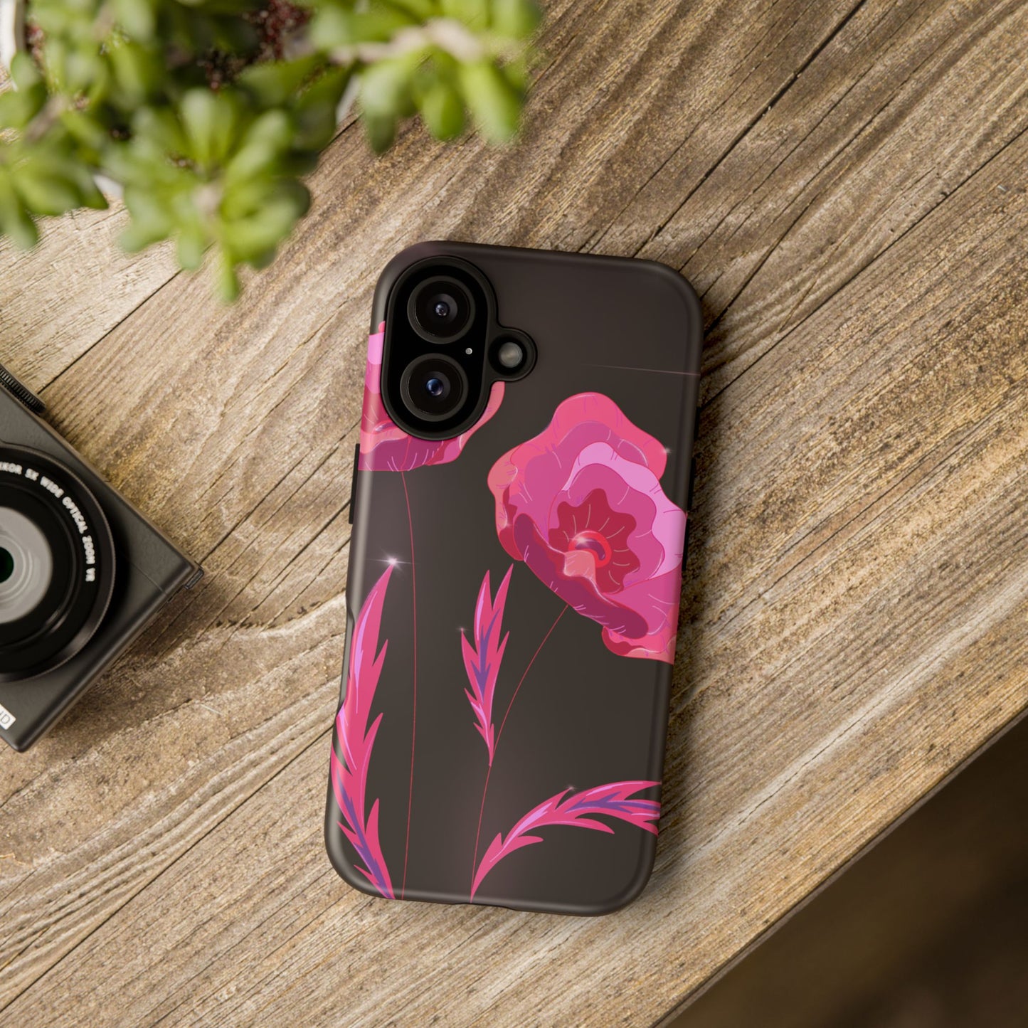 Floral iPhone Case | Tough Cases with Pink Poppy Design, Elegant Flower Phone Cover, Gift for Her, Spring Accessories, Chic Tech