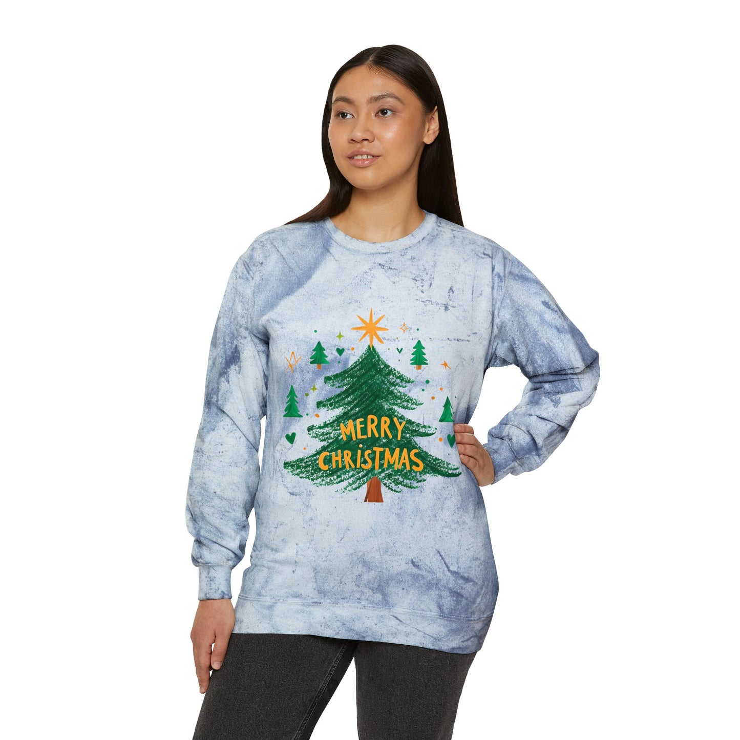 Merry Christmas Color Blast Crewneck Sweatshirt, Unisex Holiday Sweatshirt, Cozy Sweatshirt Gift, Festive Apparel, Christmas Sweater