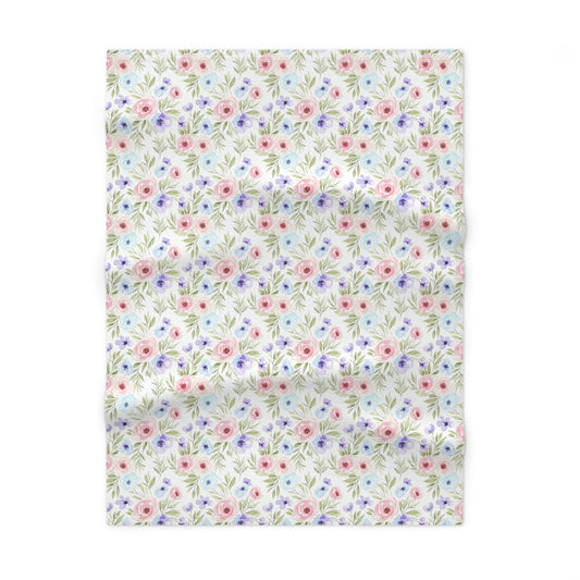 Floral Soft Fleece Baby Blanket, Cozy Nursery Throw, Shower Gift, Infant Bedding, Baby Shower, Floral Decor