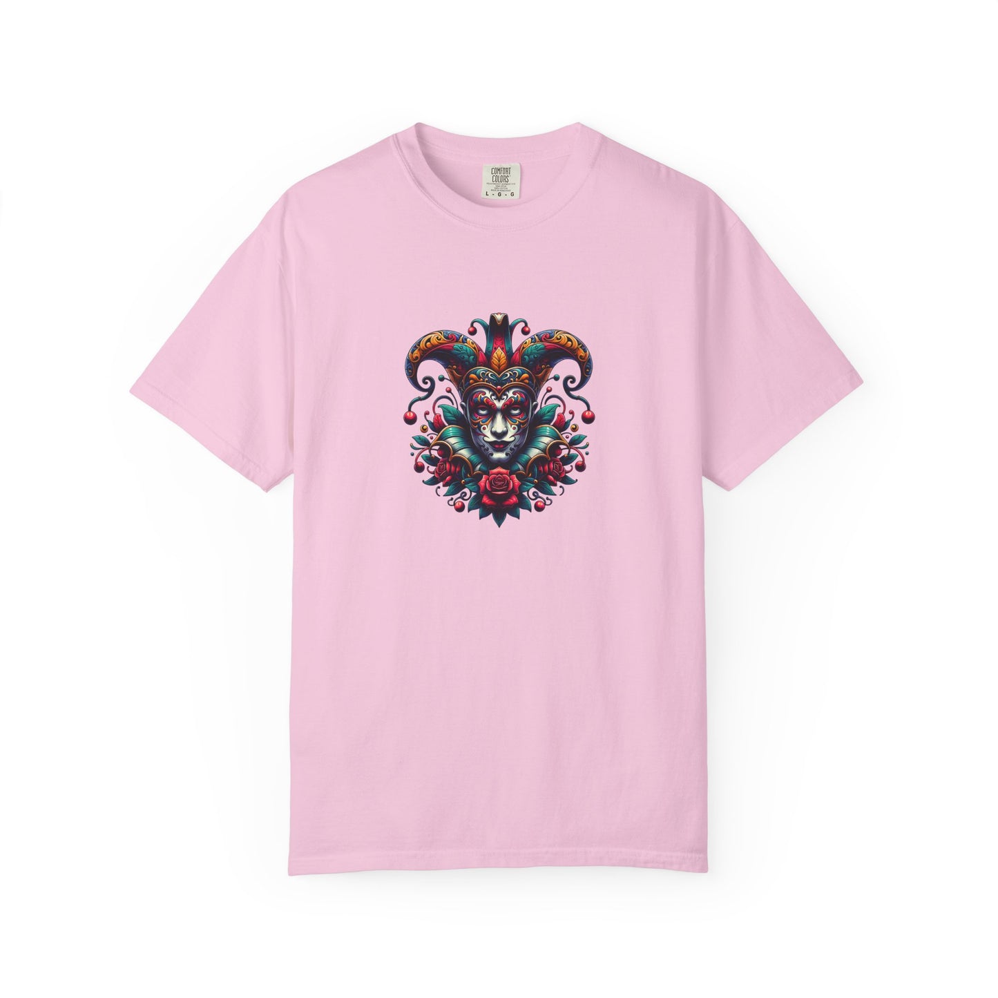 Vibrant Graphic Unisex T-Shirt with Floral Mask Design