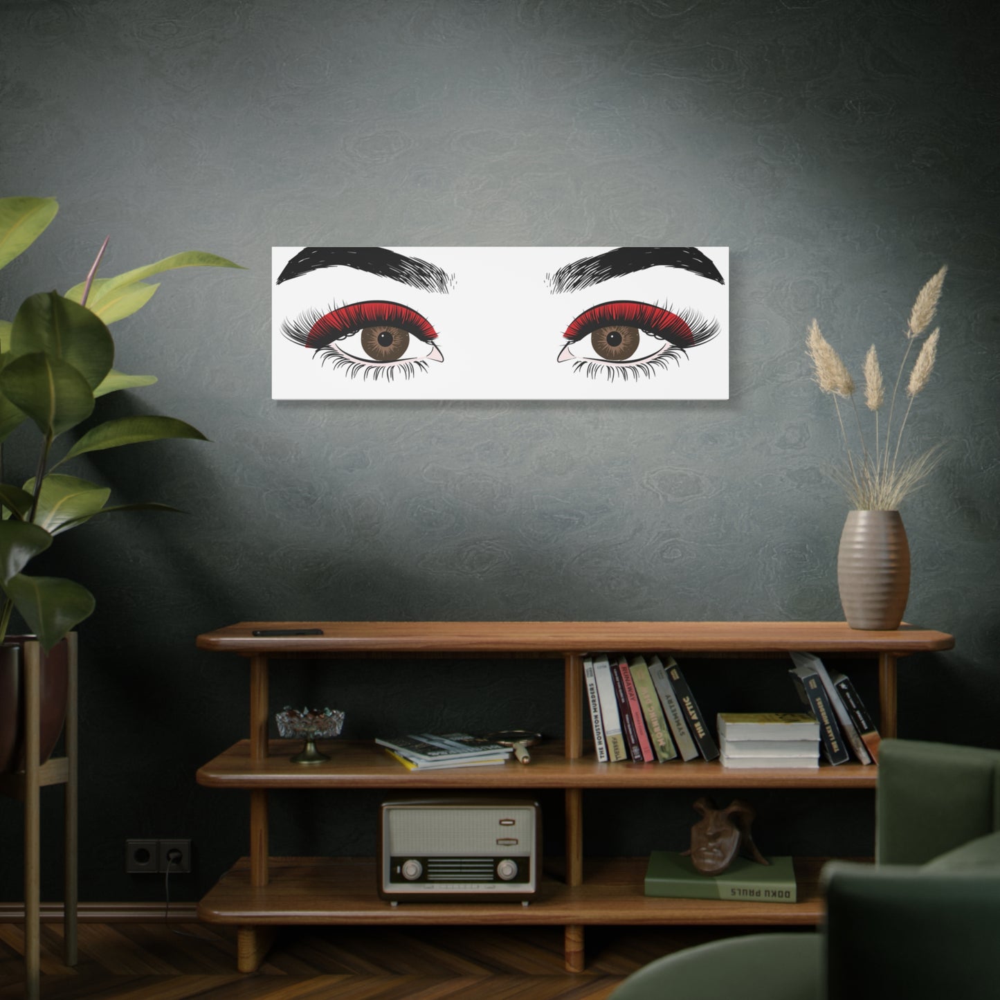 Red Lashes Wall Art Canvas — Glam Eyes Makeup Decor