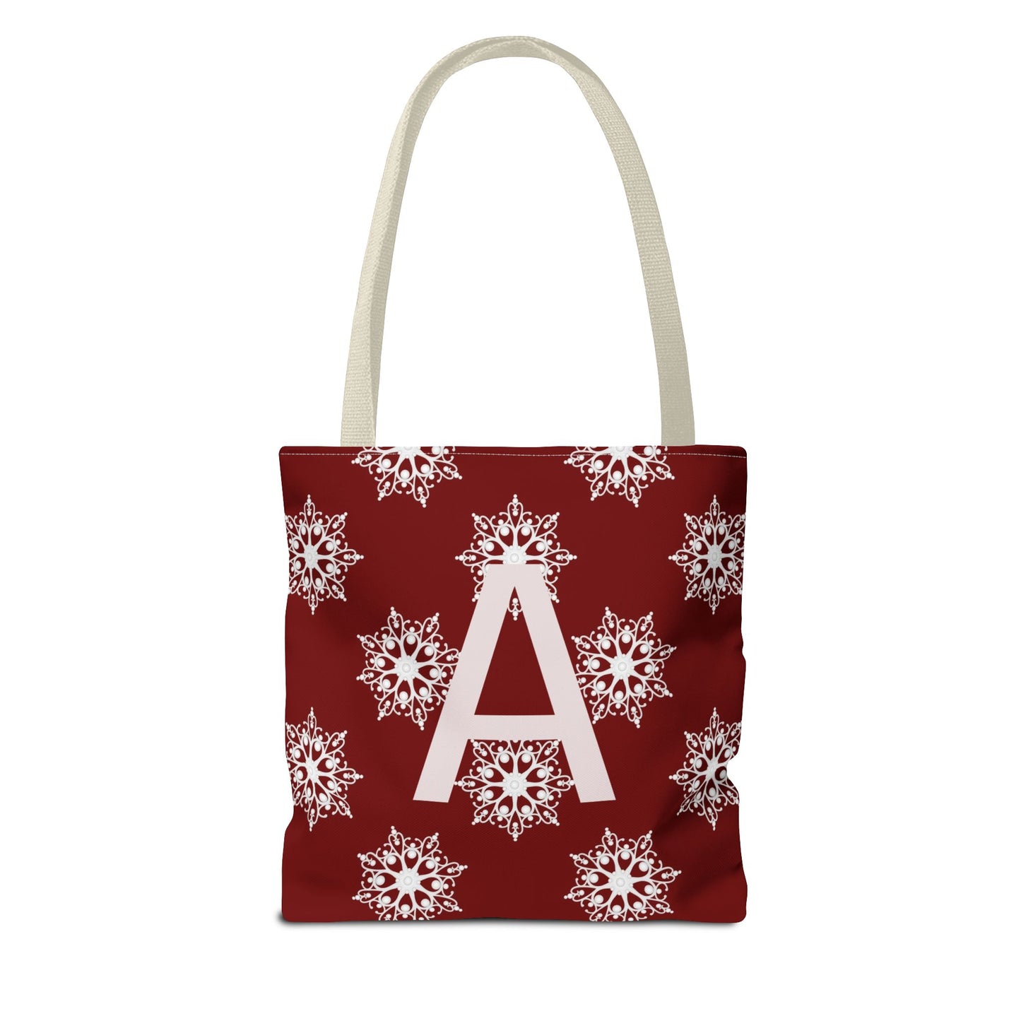 Monogram A Snowflake Tote Bag — Personalized Holiday AOP Tote