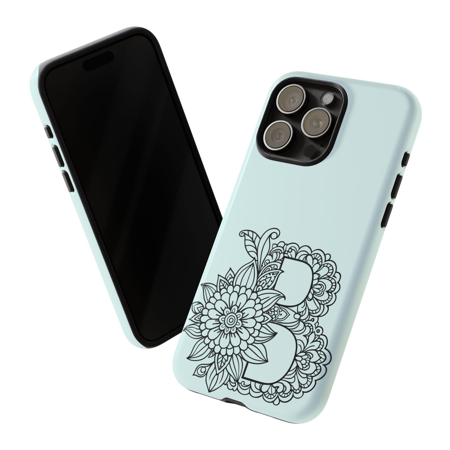 Personalized Tough Phone Case- Letter B, Floral Monogram Cell Phone Cover, Custom Protective Case, Unique Gift, Birthday, Graduation
