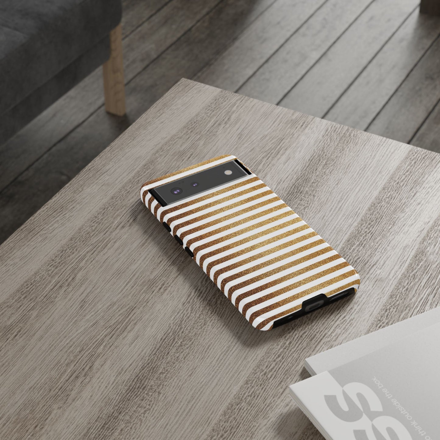 Glamorous Gold Striped Phone Case | Tough Cases, Stylish Phone Cover, Chic Accessories, Gift for Her, Fashionable Tech
