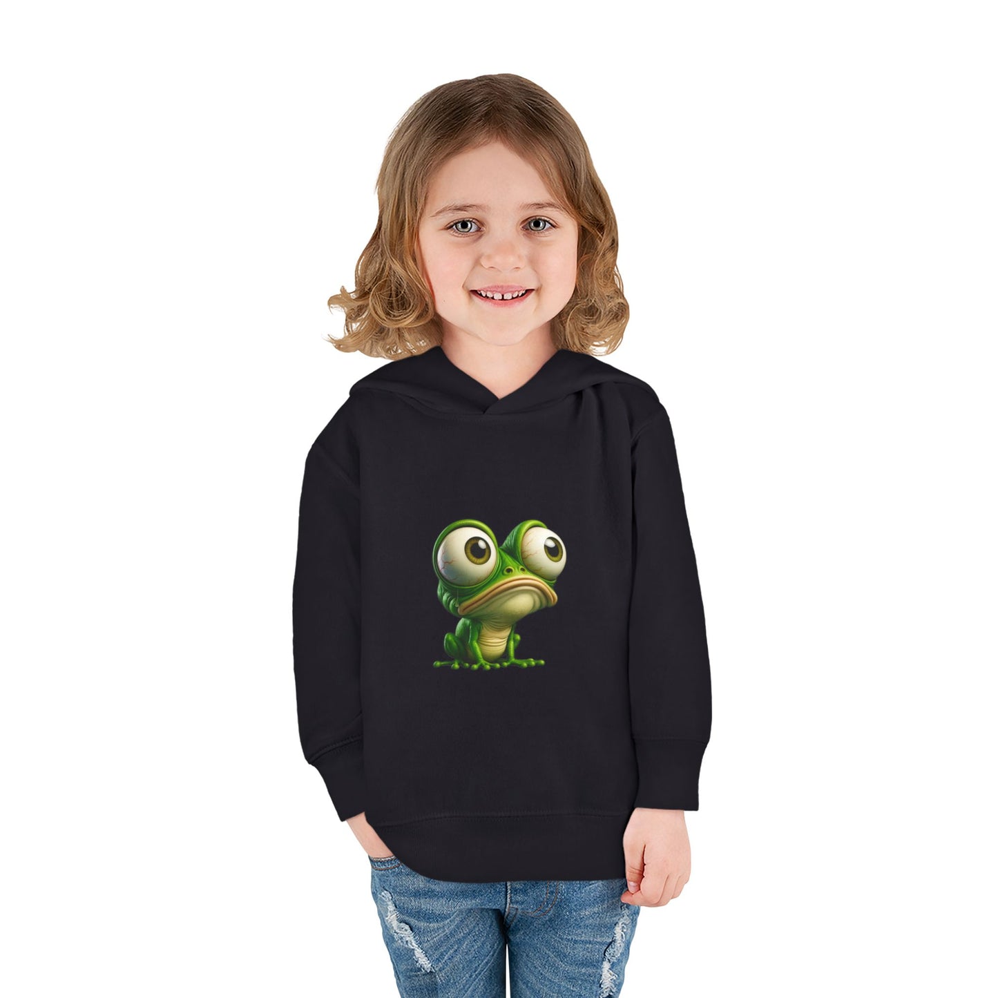 Whimsical Toddler Frog Pullover Hoodie, Cute Kids Fleece Sweater, Playful Toddler Clothing, Children's Gift, Animal Lover Apparel