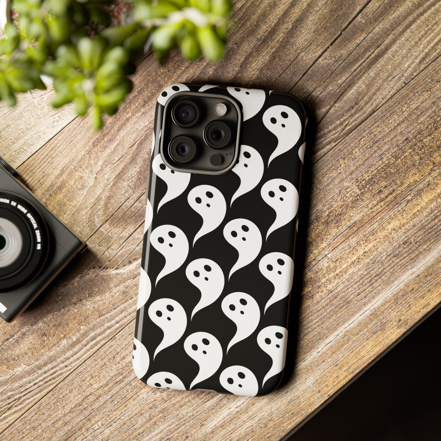 Ghost Pattern Phone Case, Cute Ghost Cell Phone Cover, Halloween Accessory, Spooky Gift, Black and White Phone Case
