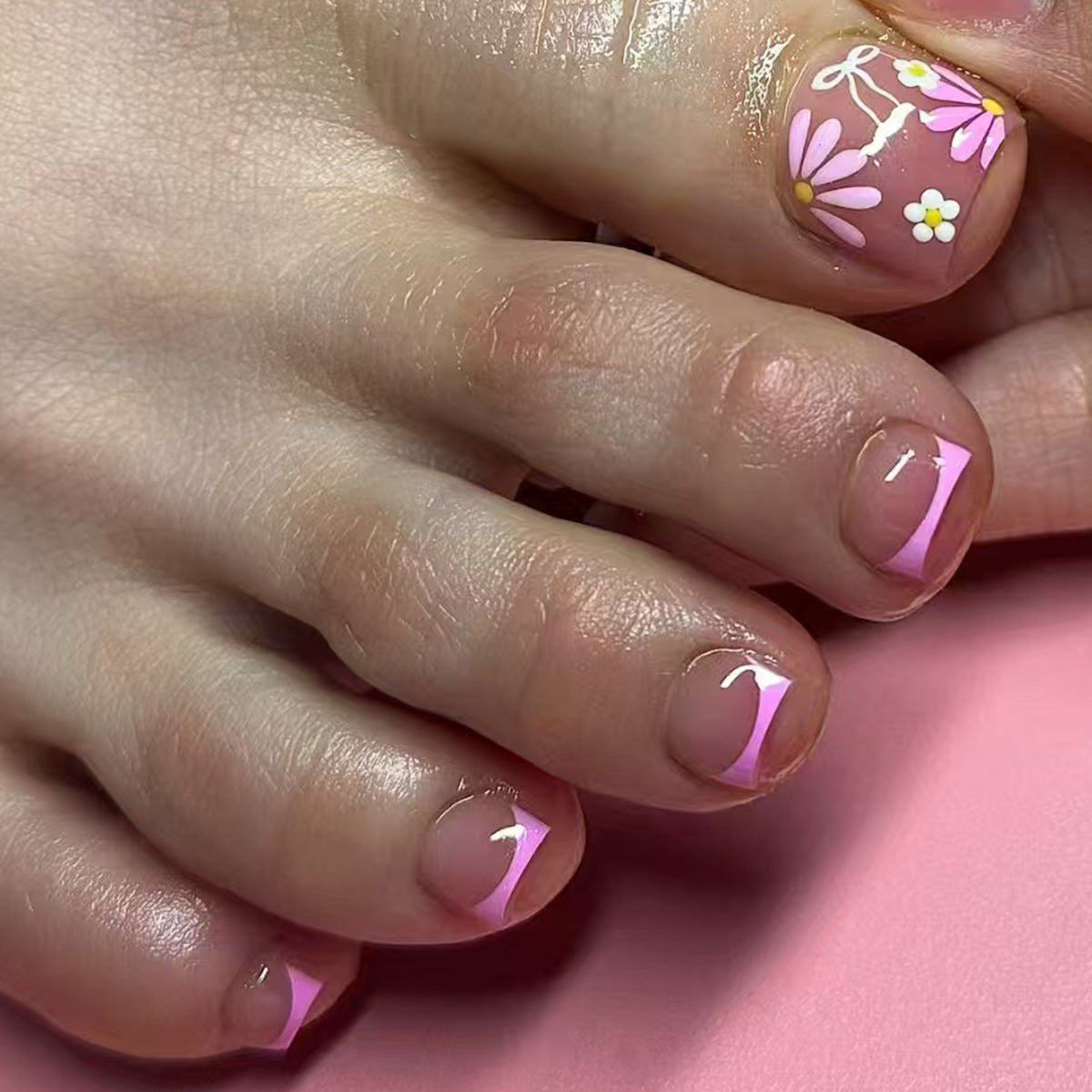 purpl small daisy bow Frnch Prss-on tonails nail finishd product rmovabl 24 pics 365nails