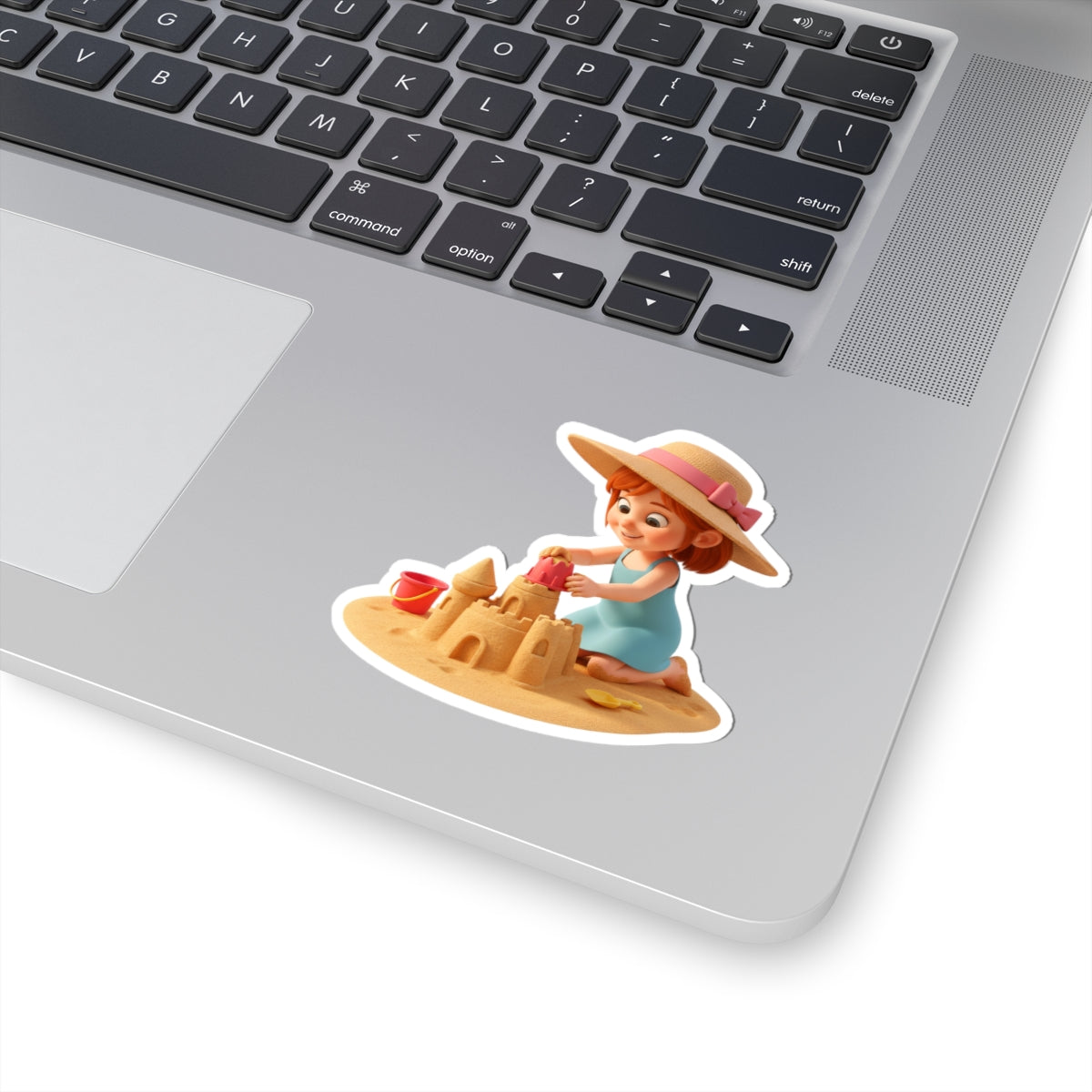 Cute Girl Building Sandcastle — Kiss-Cut Sticker