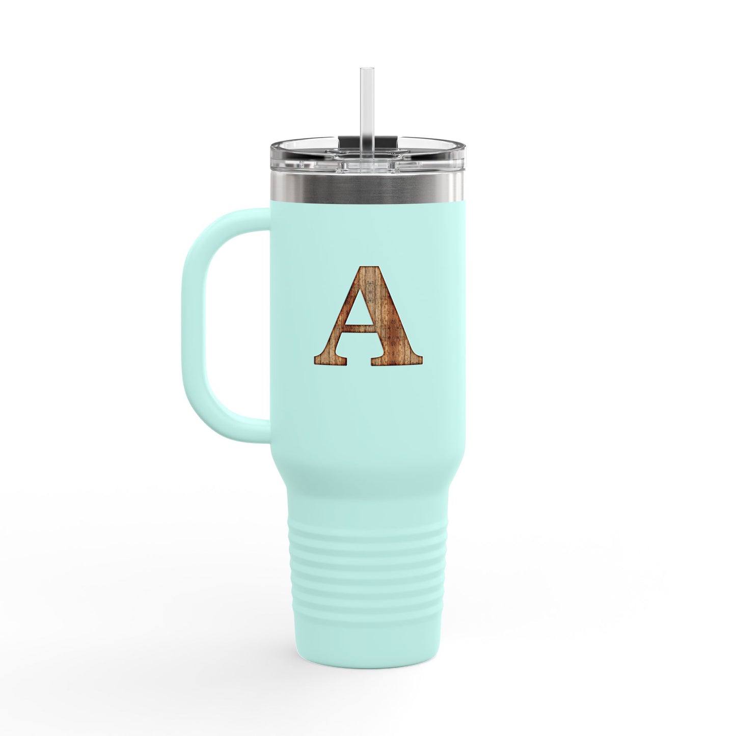 Wooden Monogram 40oz Insulated Travel Mug – Personalized Initial 'A'