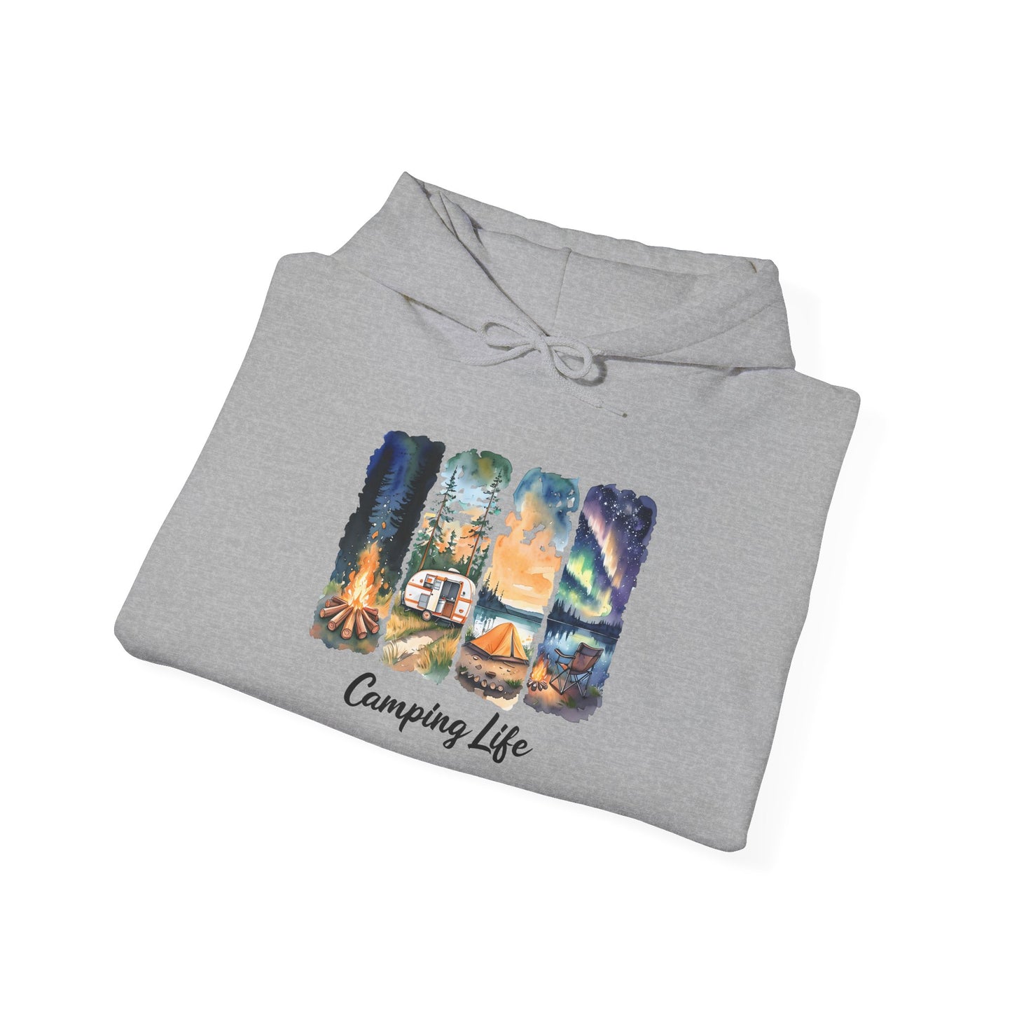 Camping Life Hoodie – Outdoor Illustrated Campsite Scenes