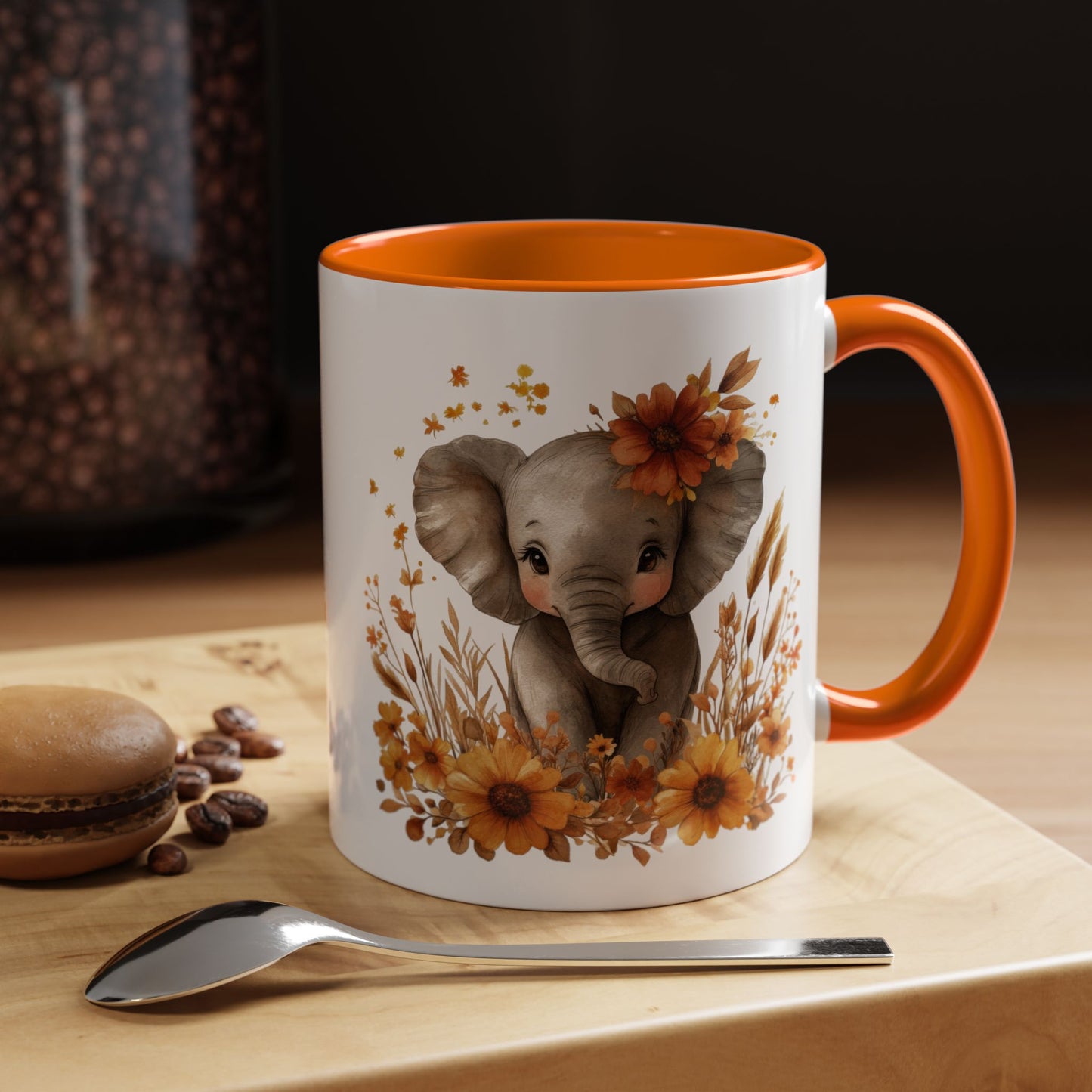 Adorable Elephant Floral Coffee Mug, Cute Animal Mug, Coffee Lover Gift, Kids Mug, Baby Shower Decor