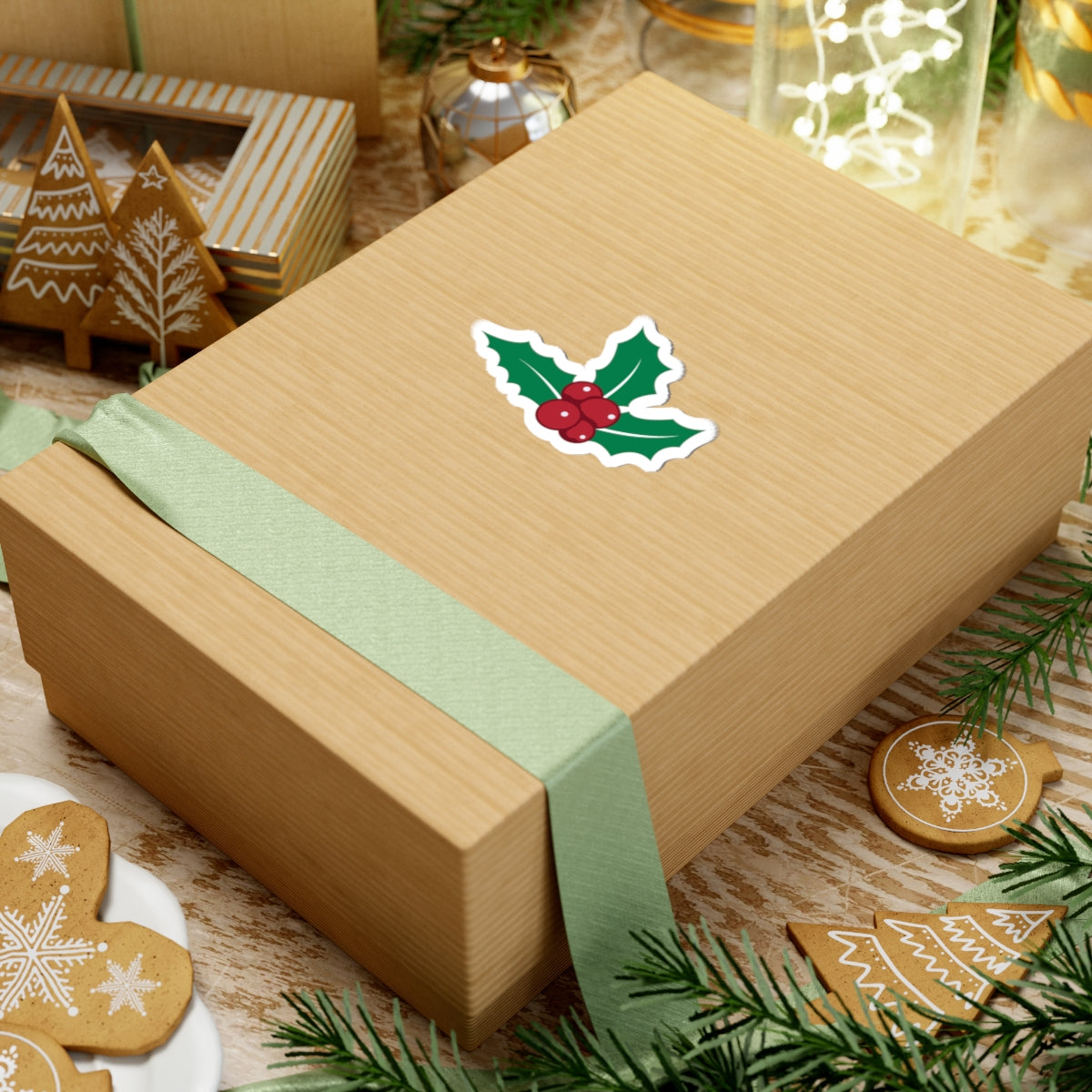 Holiday Holly Kiss-Cut Stickers, Festive Decor, Laptop Stickers, Gift Wrapping, Christmas Decorations, Winter Joy