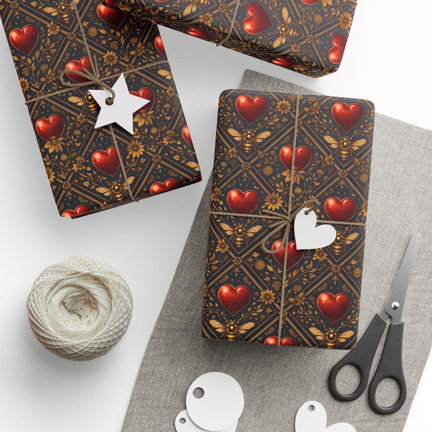 Ornate Heart Wrapping Paper Roll – Elegant Red & Gold Gift Wrap