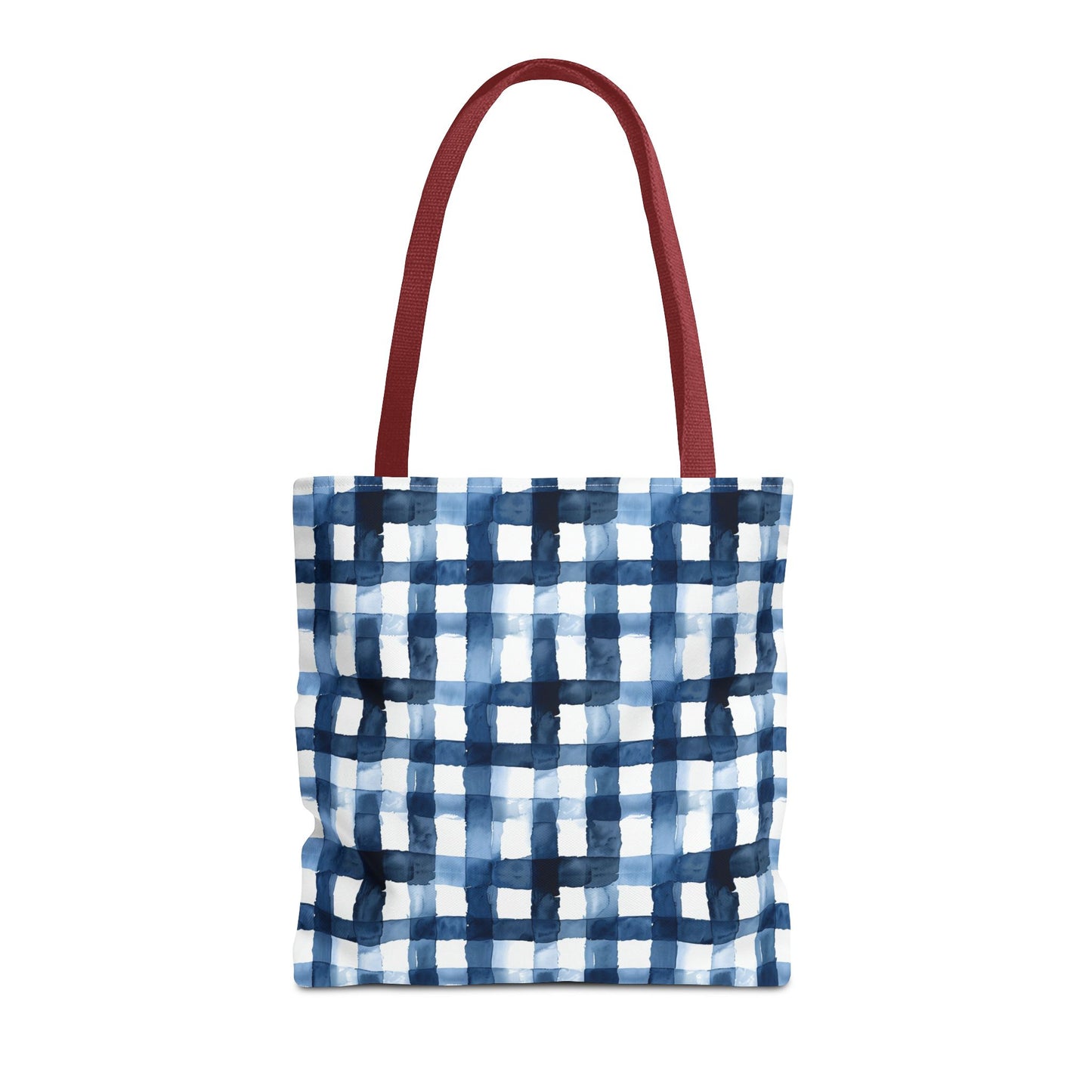 Blue Watercolor Plaid Tote Bag — Navy Check Pattern All-Over Print