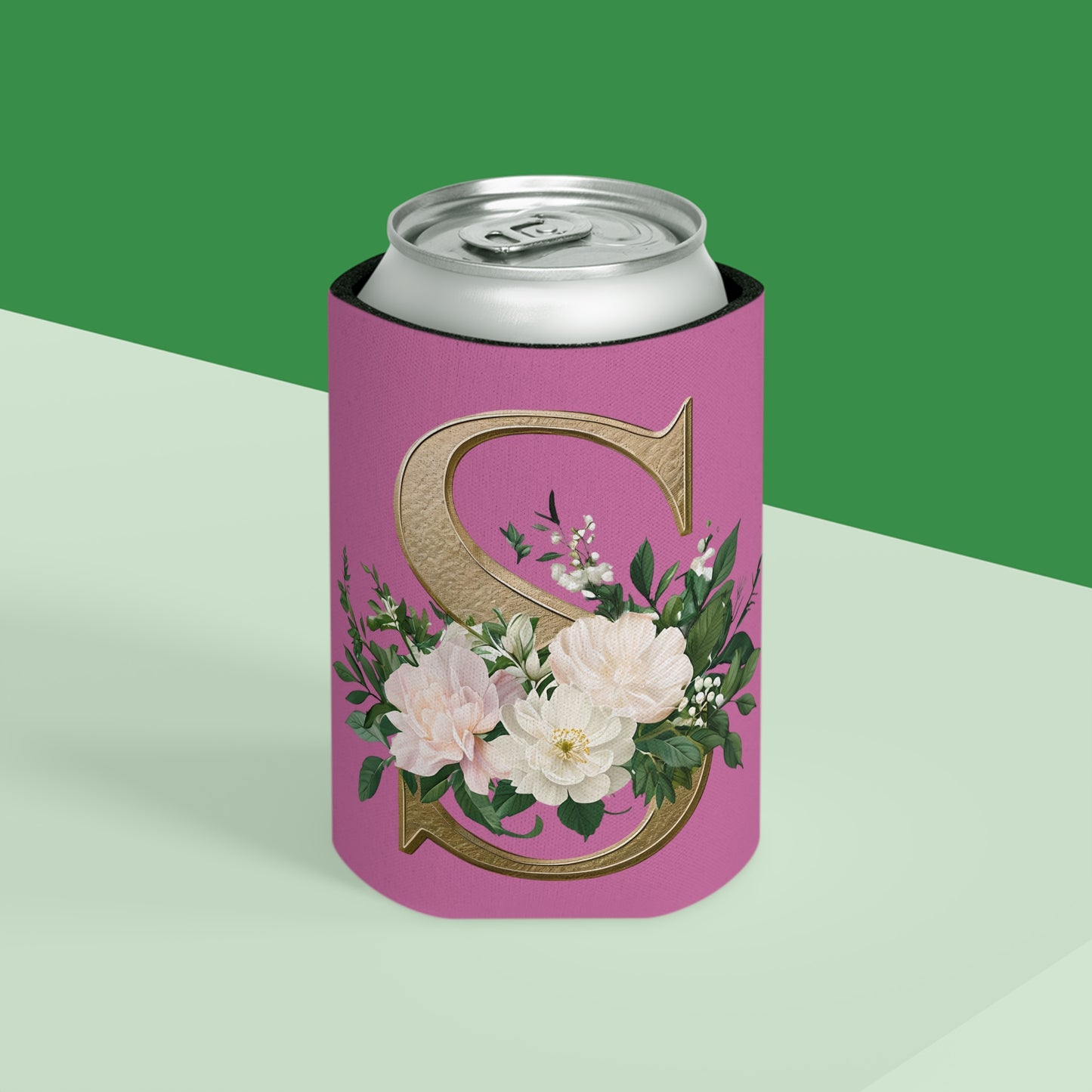 Personalized Floral Initial Can Cooler, Wedding Favors, Summer Party Drink Holder, Bridesmaid Gift, Outdoor BBQ Accessories