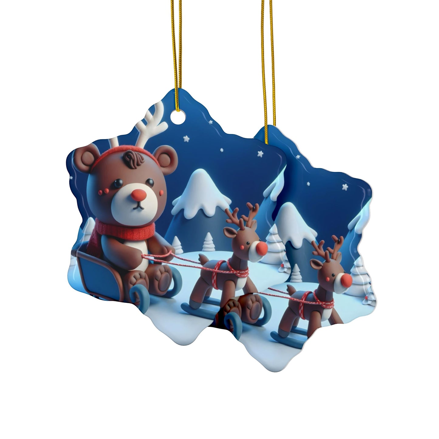 Festive Ceramic Ornaments, Holiday Decor, Christmas Gifts, 2-Sided Print, Cute Bear & Reindeer Design, Tree Decorations, Winter Wonderland