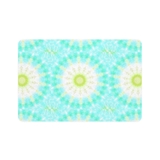 Aqua Tie-Dye Pet Food Mat (12x18) — Waterproof Cat & Dog Placemat