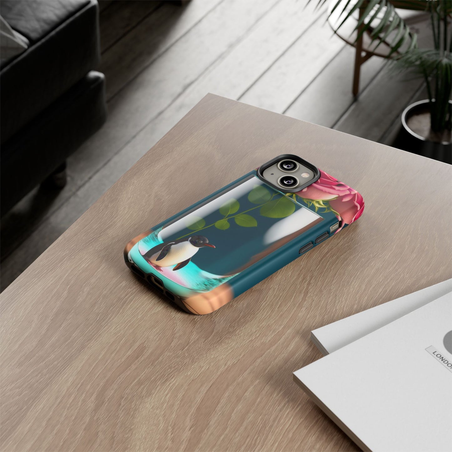 Penguin in a Glass Floral Tough Phone Case — Cute Protective Phone Cover