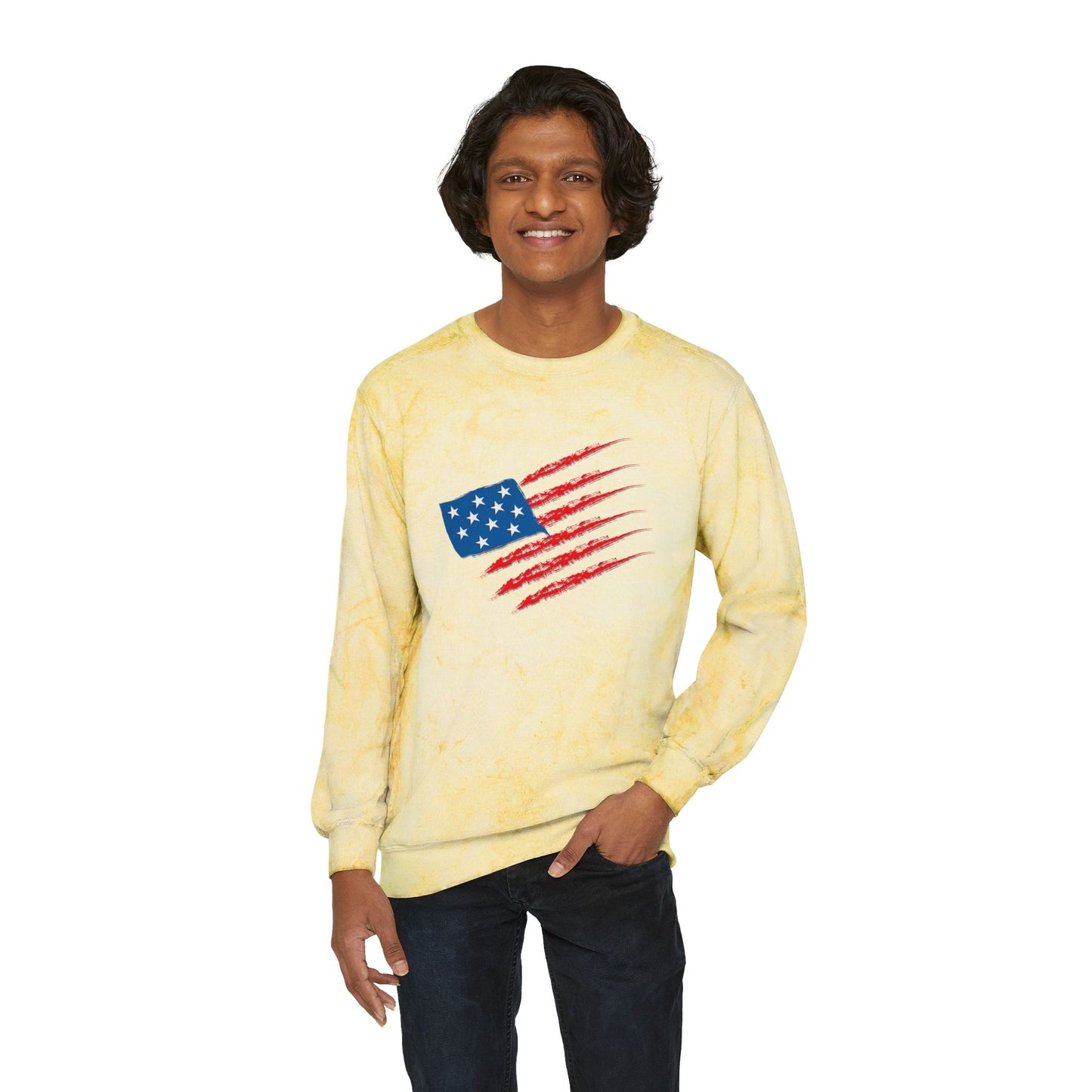 Patriotic Color Blast Crewneck Sweatshirt - Unisex, USA Flag, Casual Wear, Gift for Veterans, Independence Day Apparel
