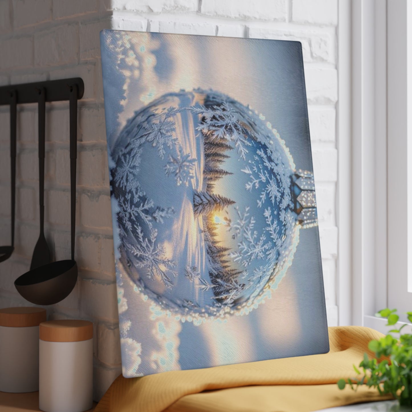 Winter Wonderland Glass Cutting Board, Holiday Kitchen Decor, Snowy Scene Art, Unique Gift for Chefs, Christmas & Winter Celebrations