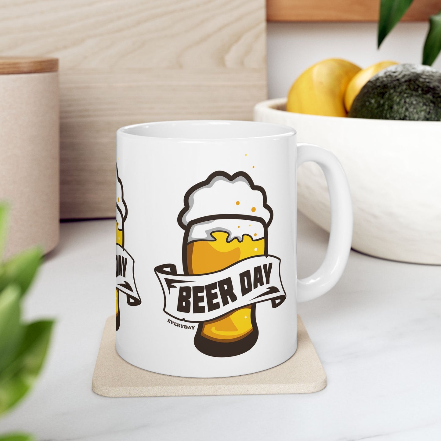 Beer Day Ceramic Mug - Fun Gift for Beer Lovers, Drinking Parties, Home Bar Decor, Father's Day, Birthday, Celebration